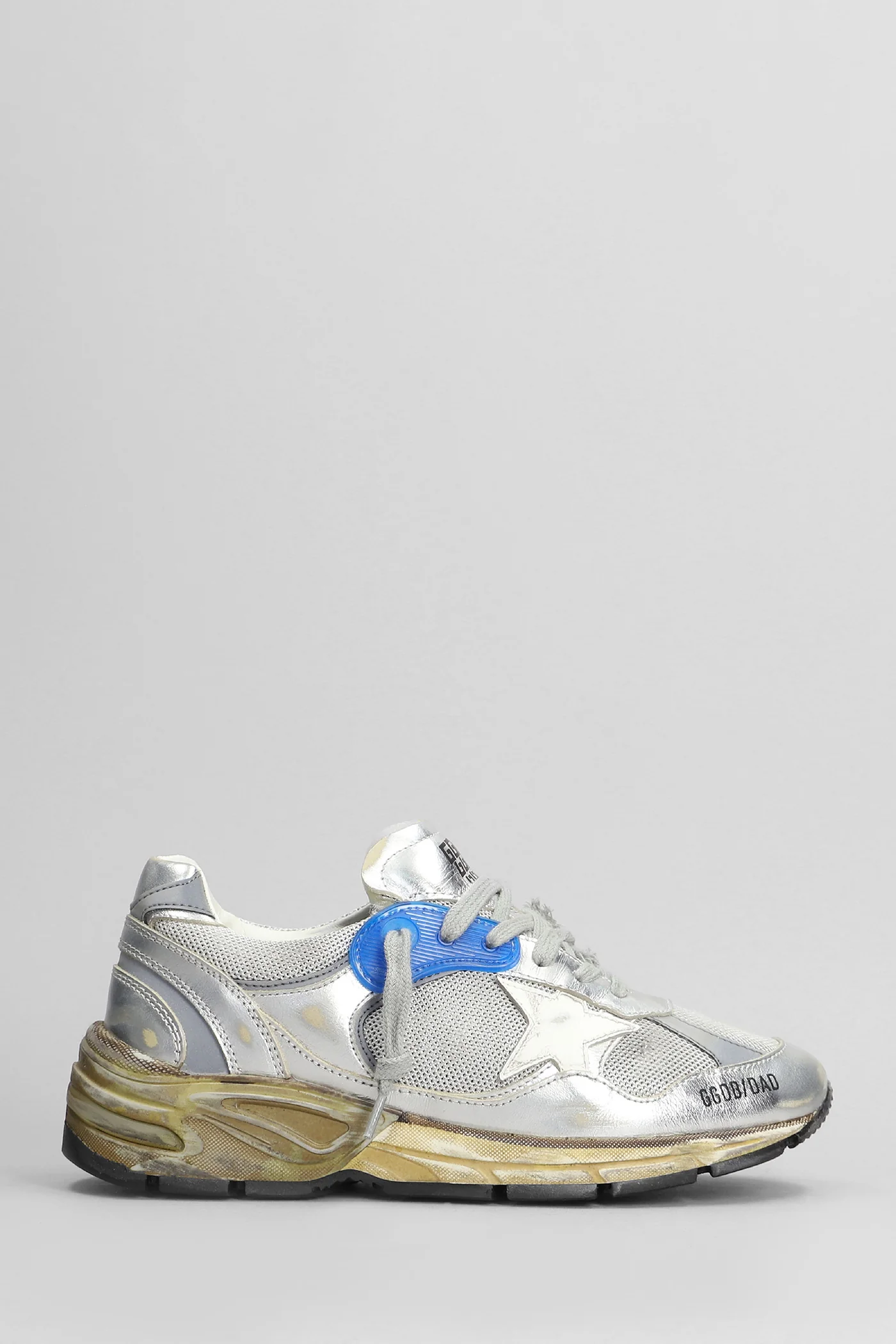 Running Sneakers in silver leather and fabric