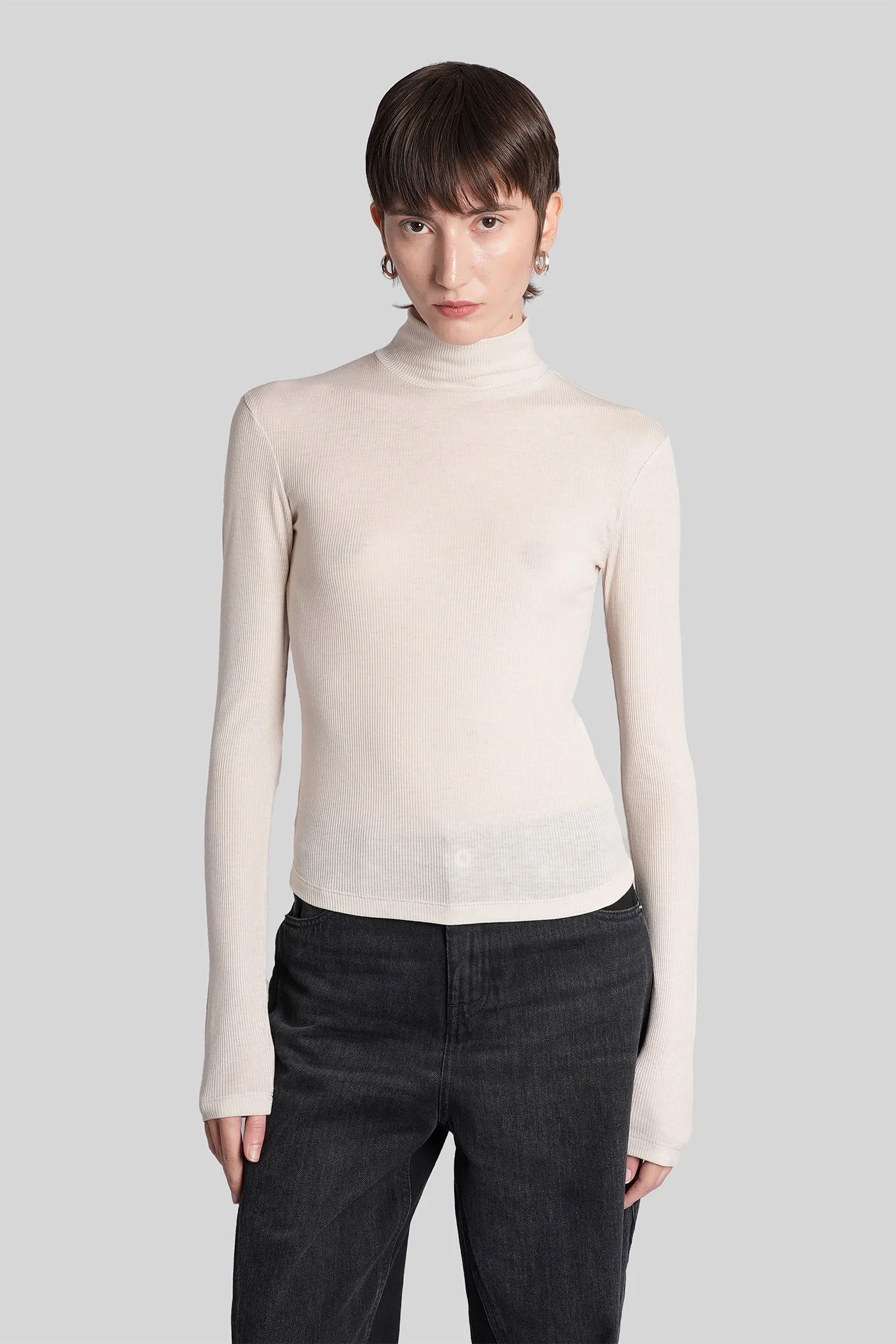 T-Shirt in beige wool and polyester