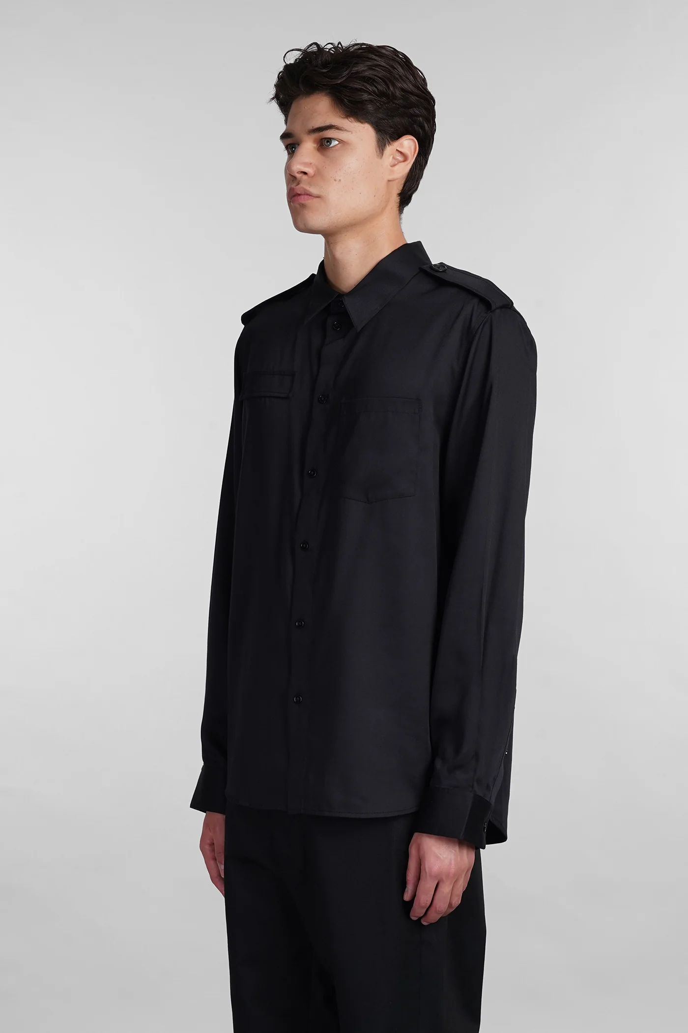 Shirt in black wool and polyester - Image 4