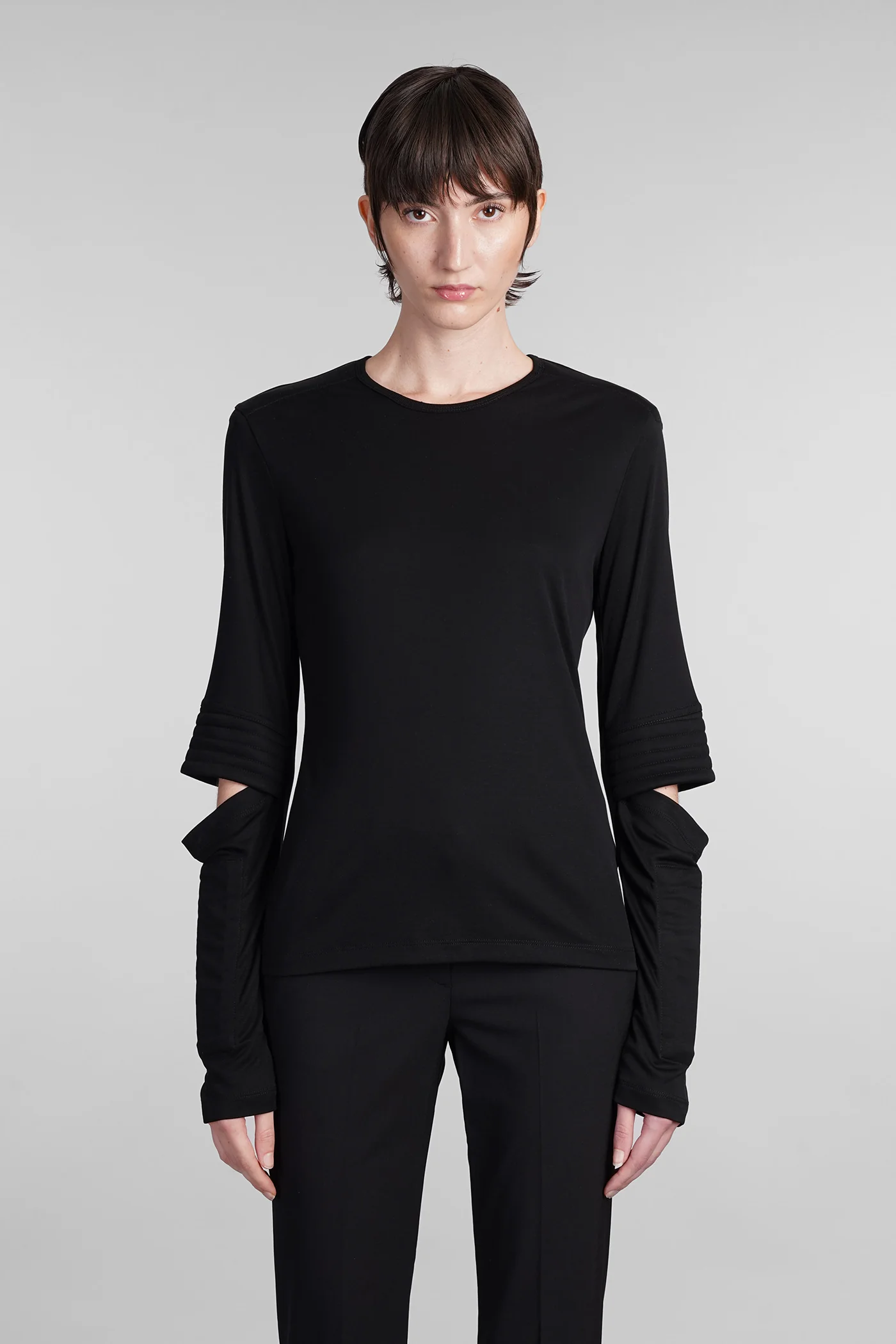 T-Shirt in black wool and polyester