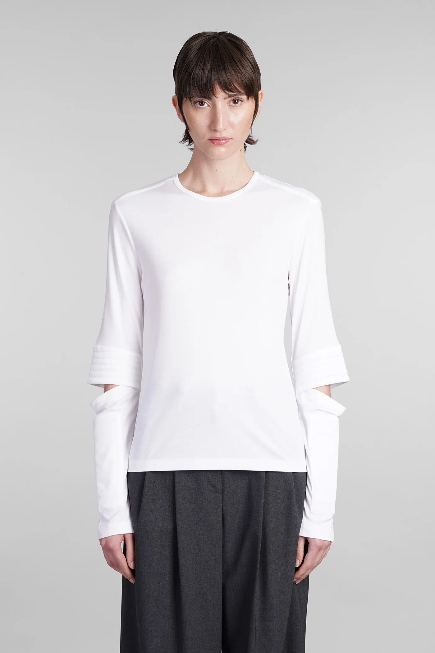 T-Shirt in white wool and polyester