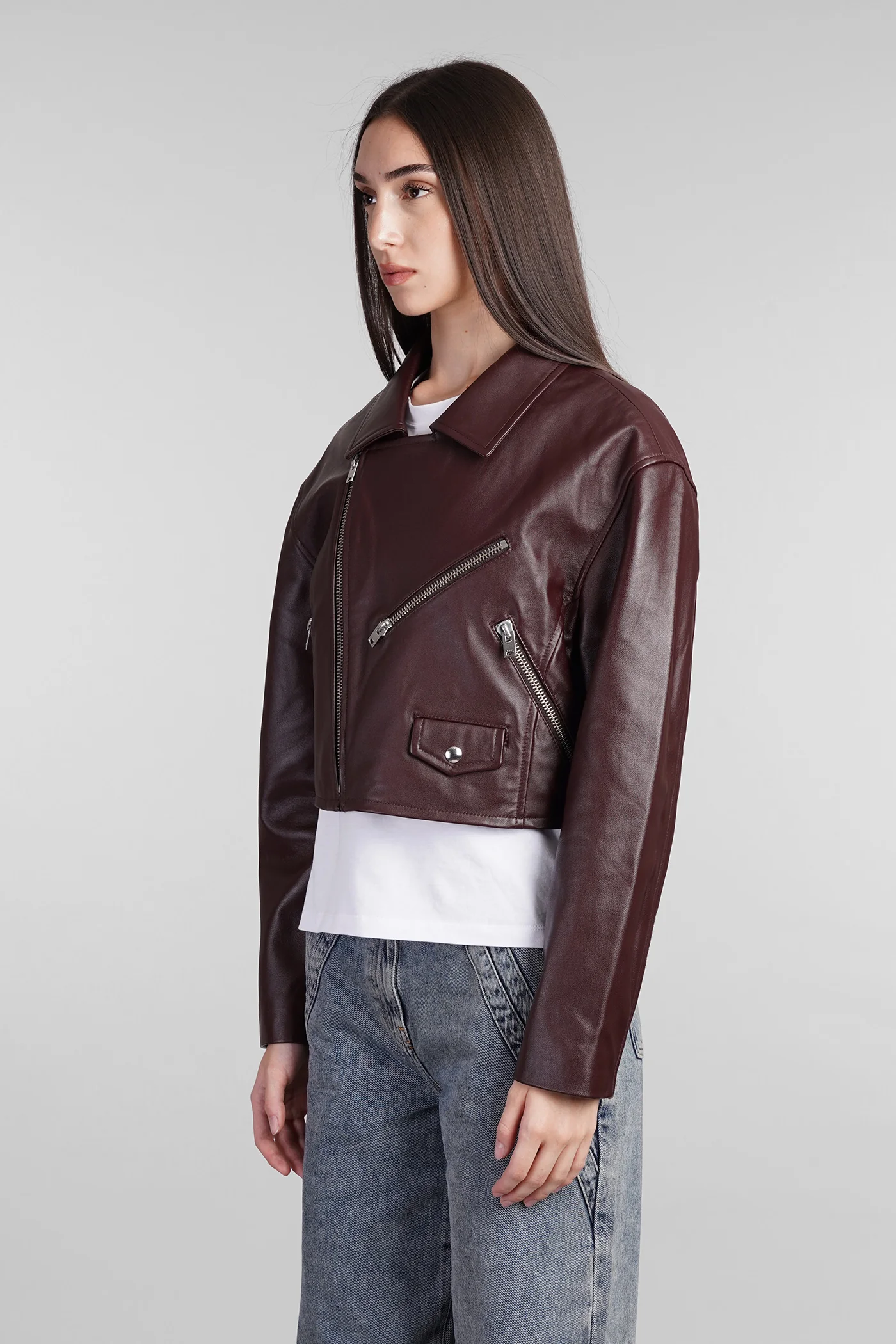 Castilli Biker jacket in bordeaux leather - Image 4