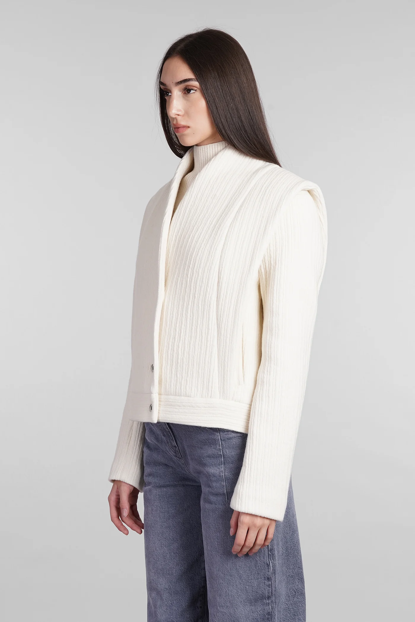 Georgina Bomber Jacket in beige wool - Image 4