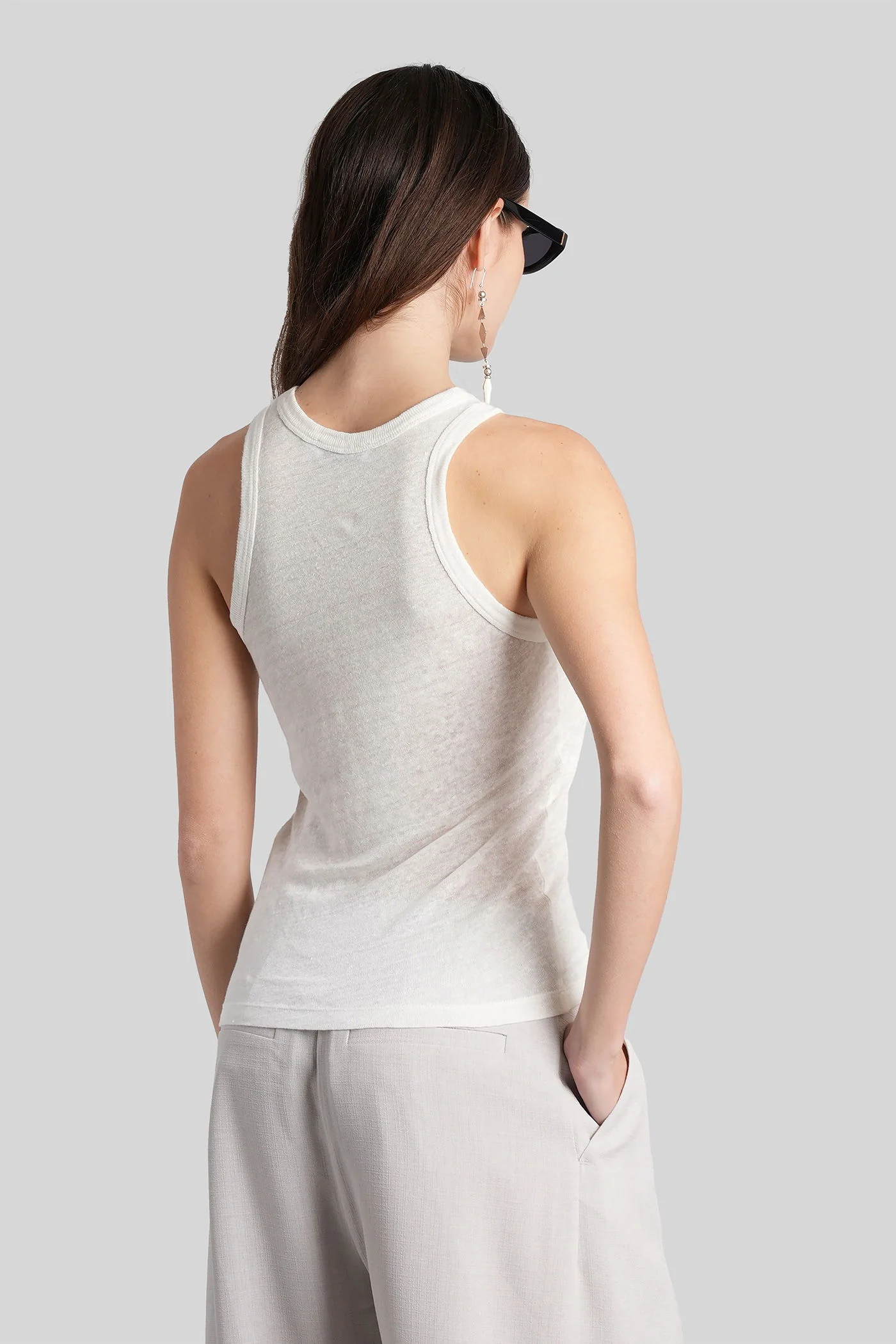 Safrina tank Top in white linen - Image 3