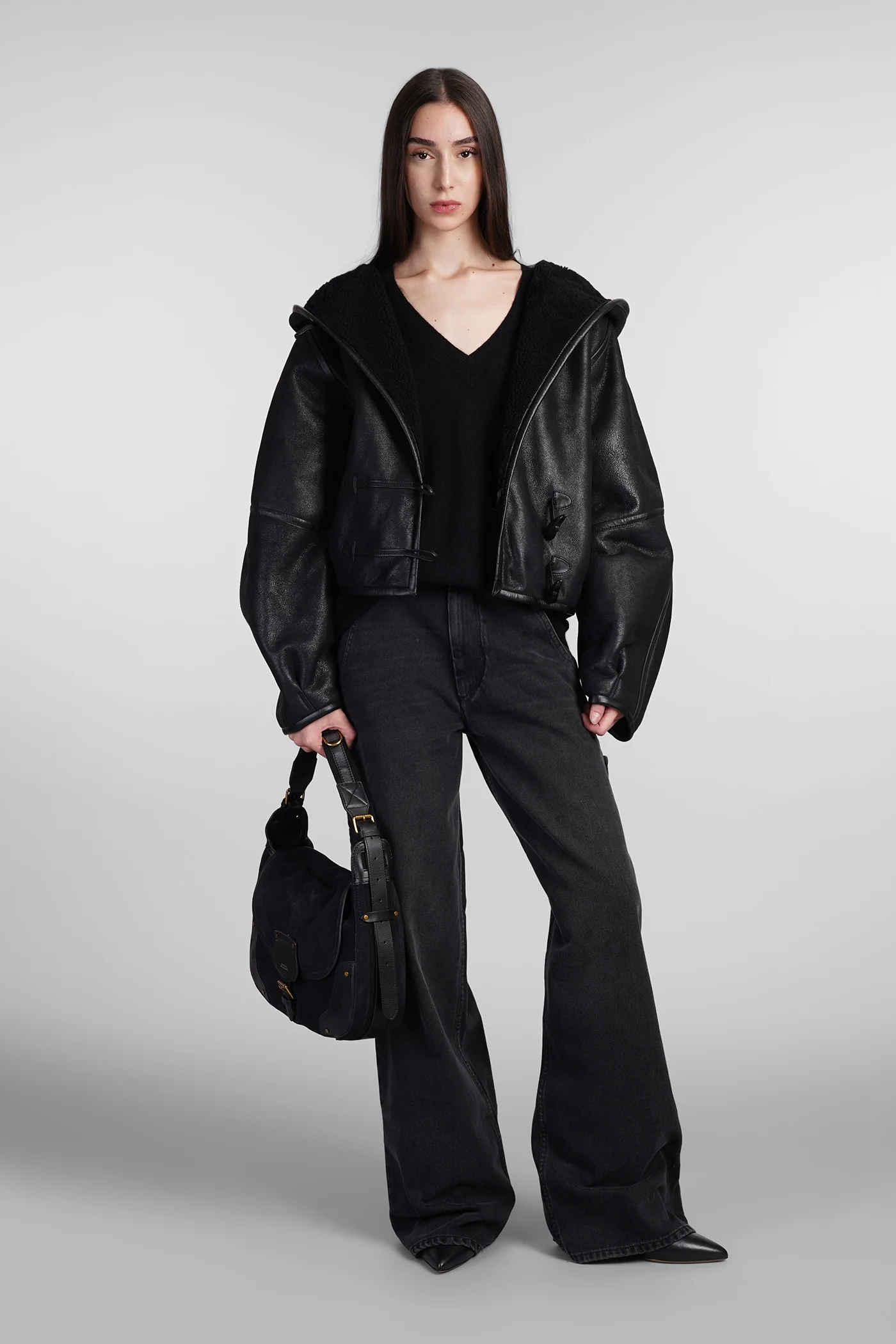 Amiel Shearling in black leather - Image 2