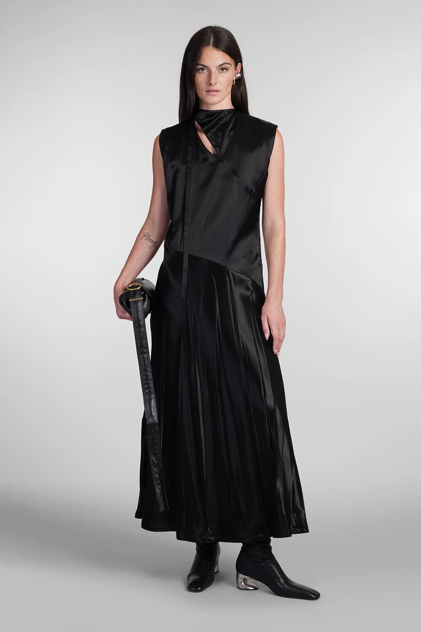 Dress woman  in black polyamide polyester - Image 2