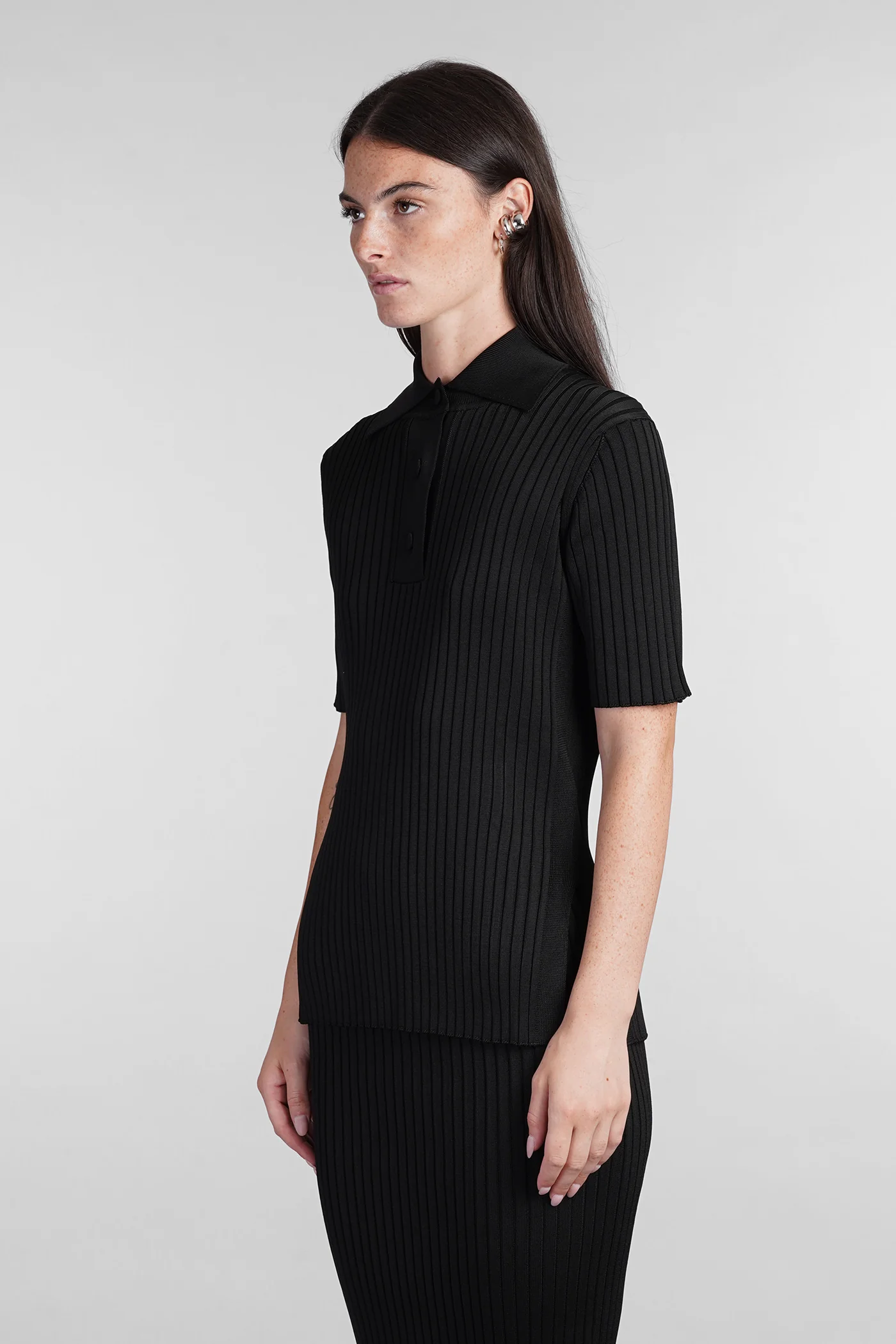 Polo in black viscose - Image 4