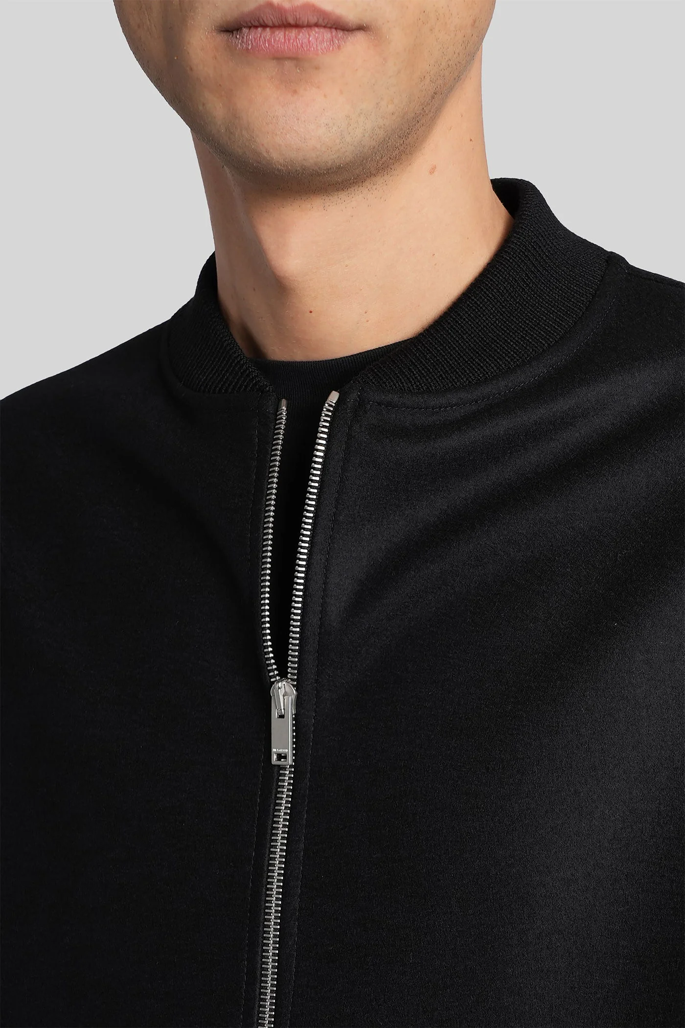 Sweatshirt x zip Bomber Jacket in black wool - Image 10
