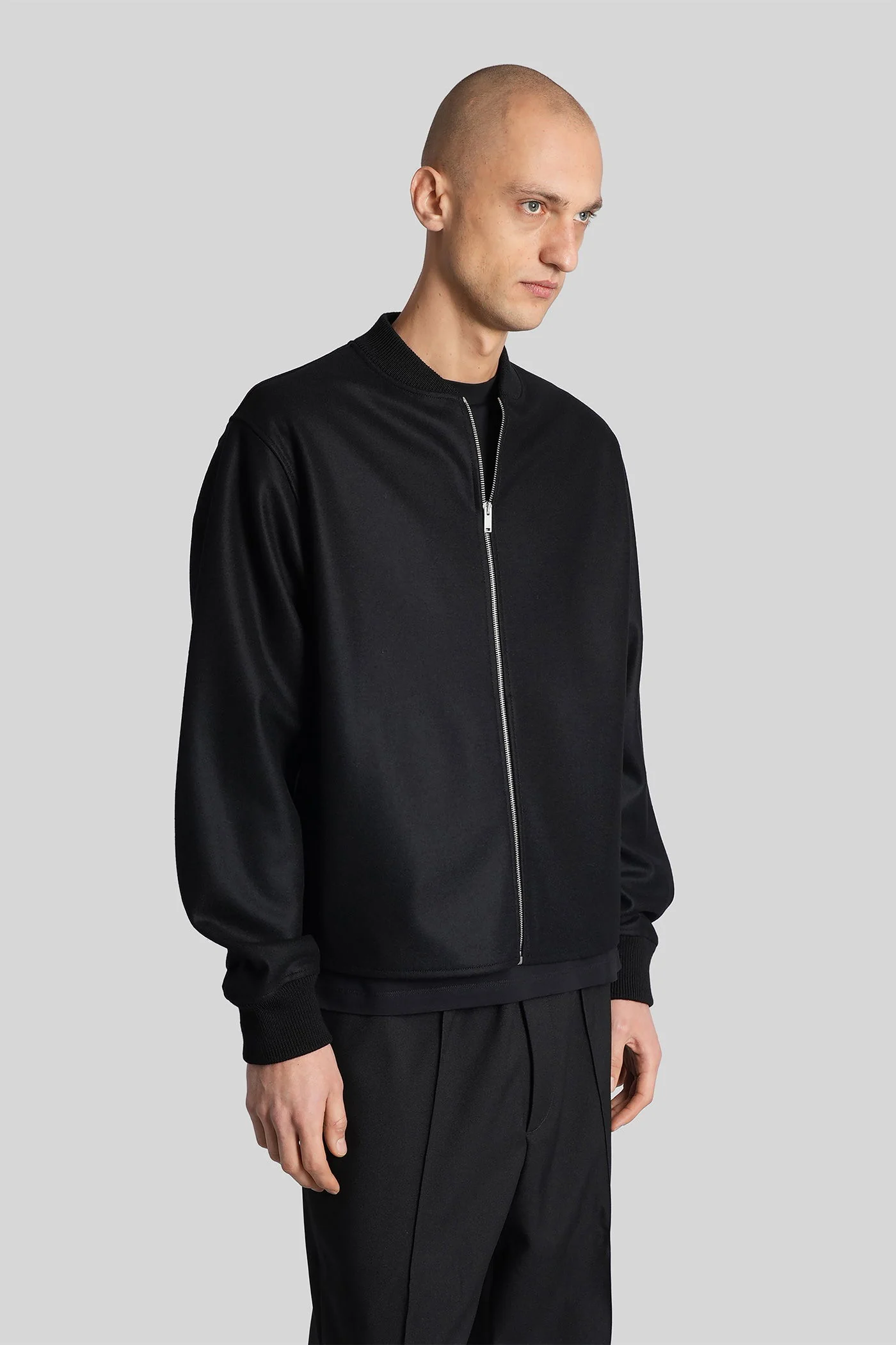 Sweatshirt x zip Bomber Jacket in black wool - Image 4