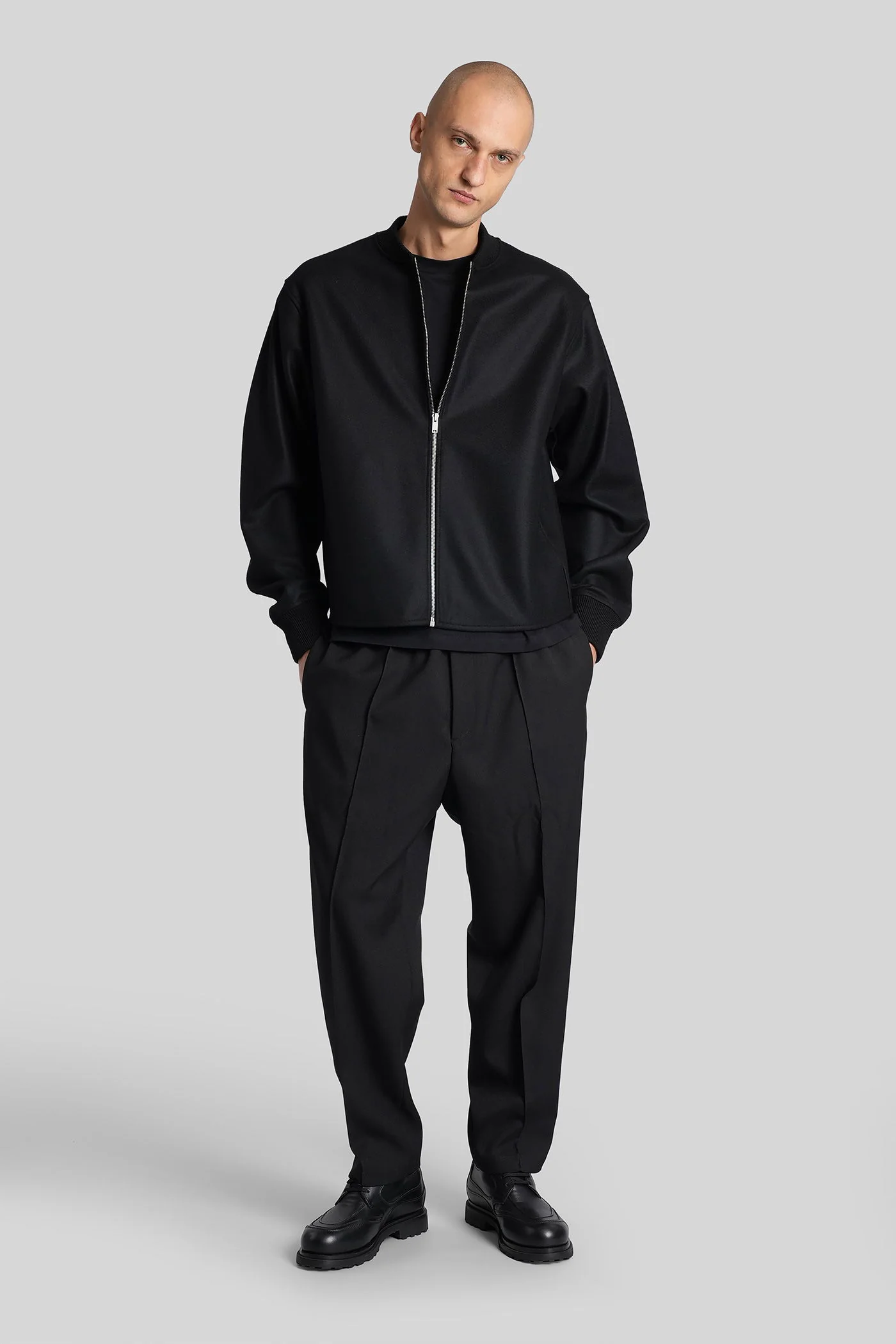 Sweatshirt x zip Bomber Jacket in black wool - Image 7