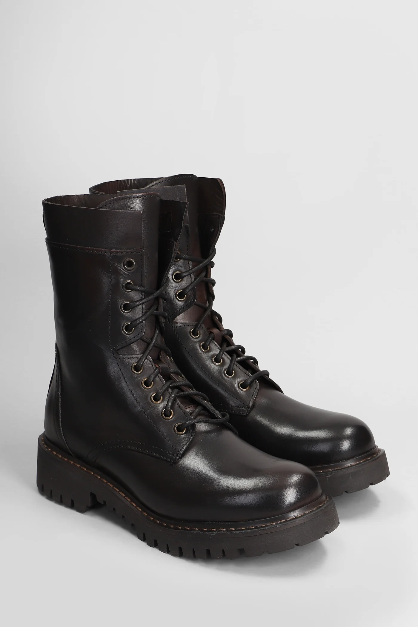 Combat boots in dark brown leather - Image 2
