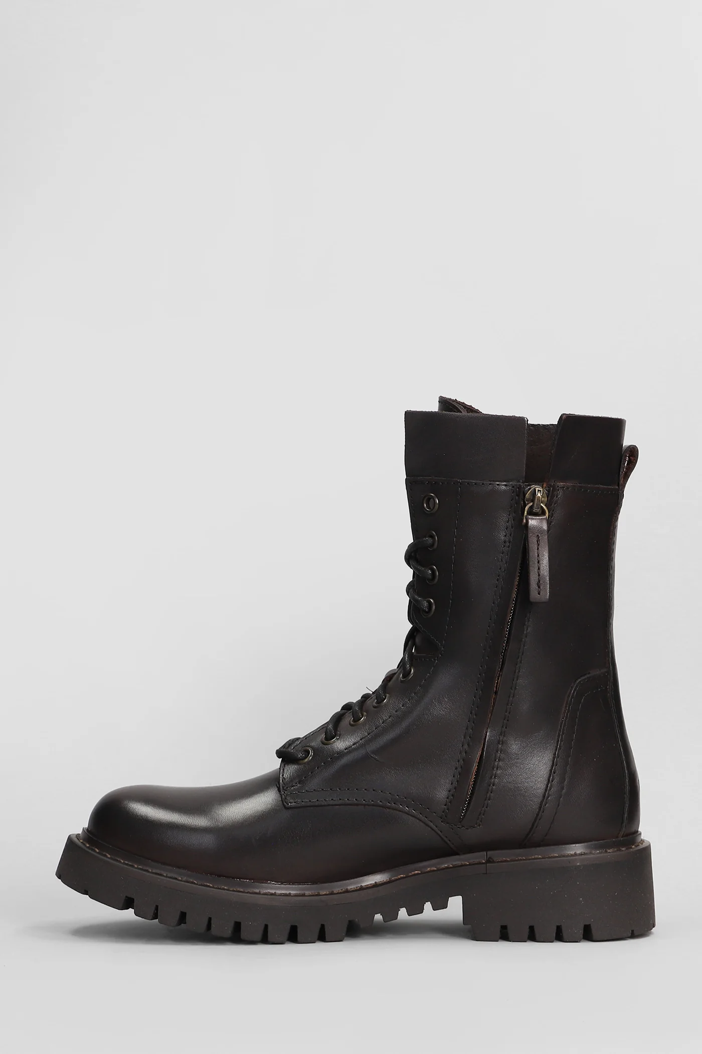 Combat boots in dark brown leather - Image 3
