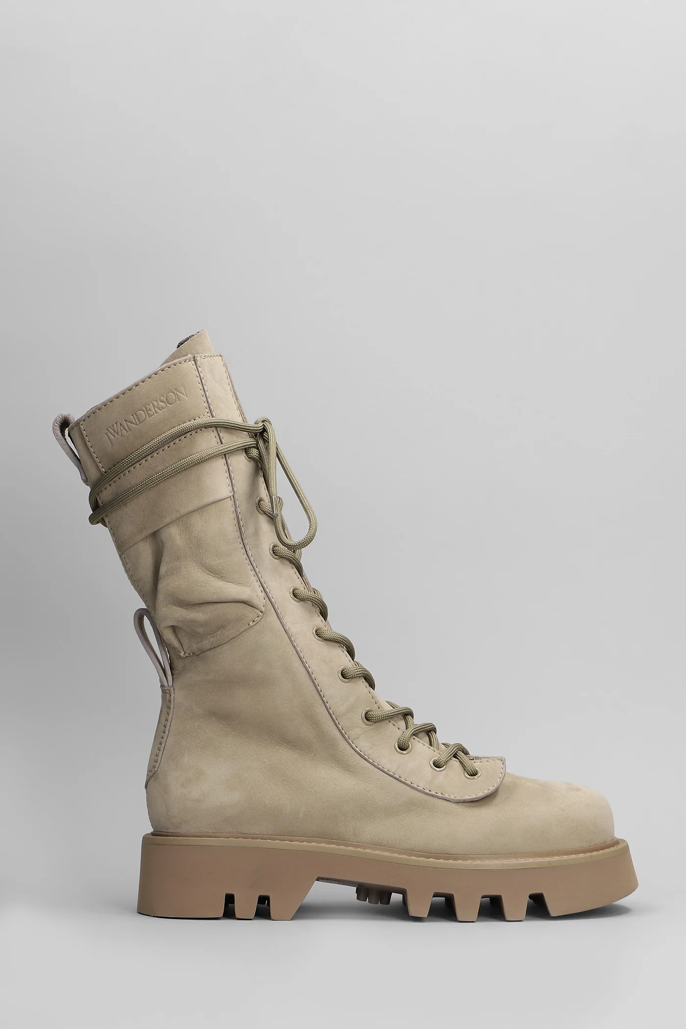 Combat boots in taupe leather