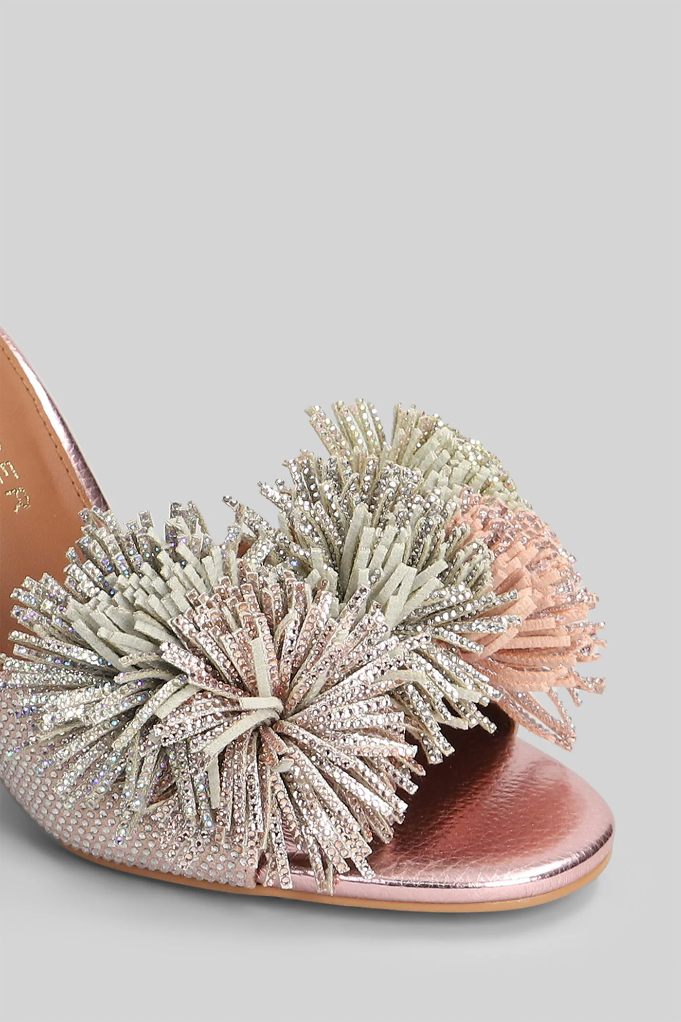 Pom Pom Sandals in beige Suede and fabric - Image 5