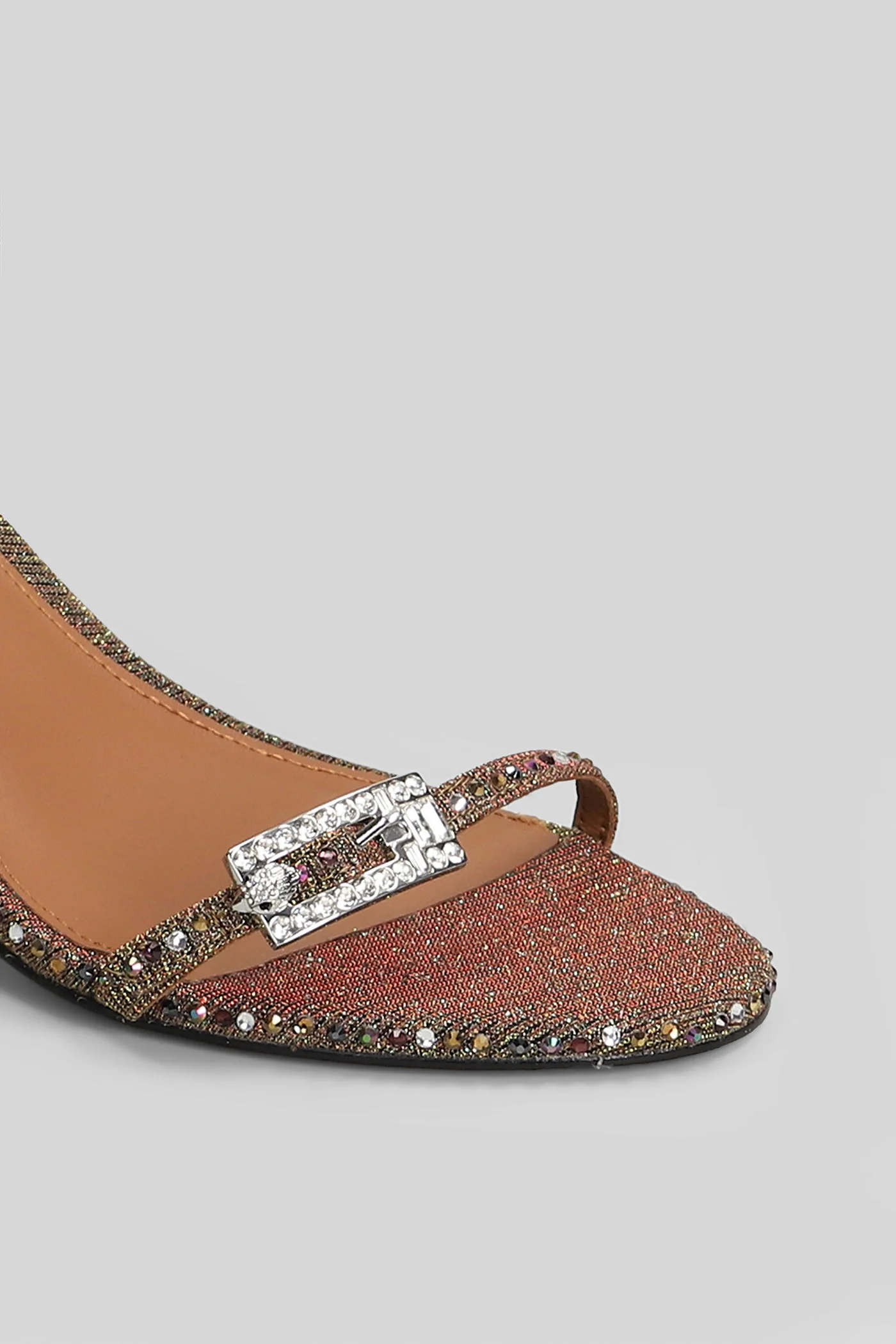 Strass Double Buckle Slipper-Mule in bronze glitter - Image 5