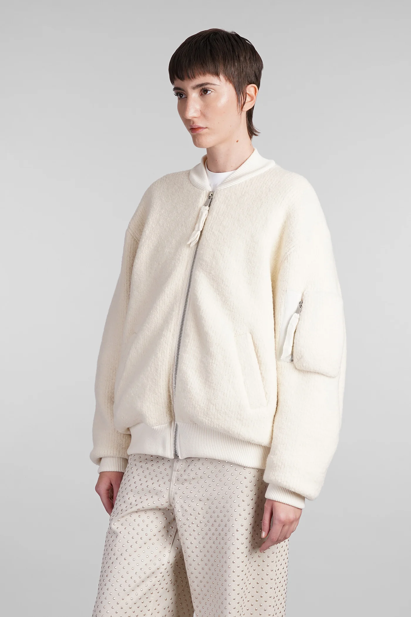 Bomber Jacket in beige wool - Image 4