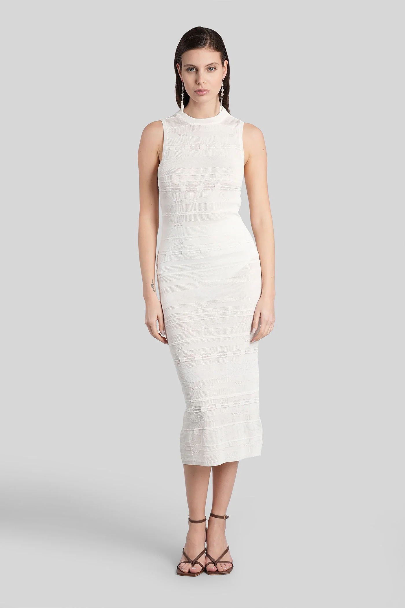 Long dress in beige viscose