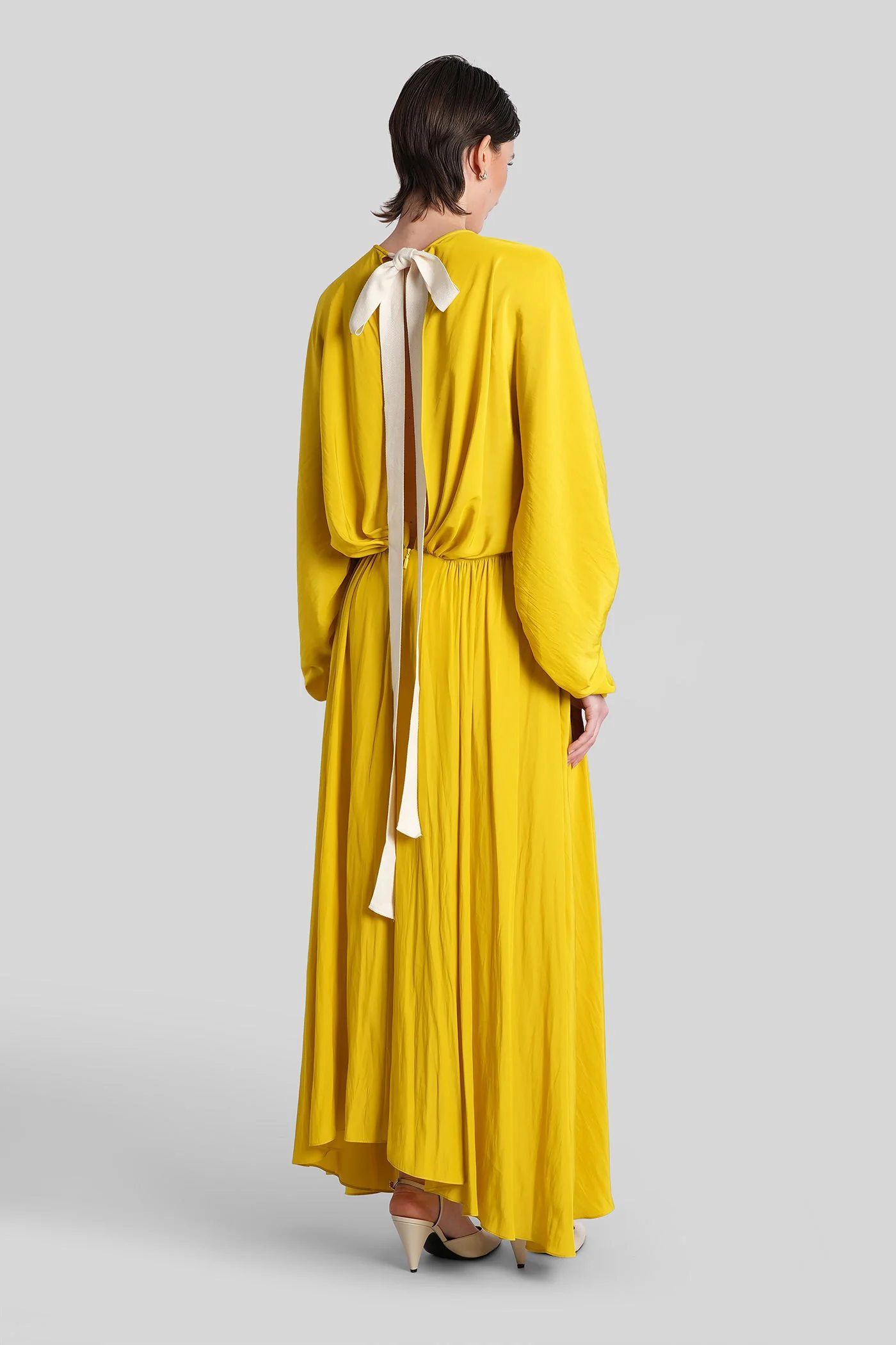 Long dress in yellow polyester - Image 3