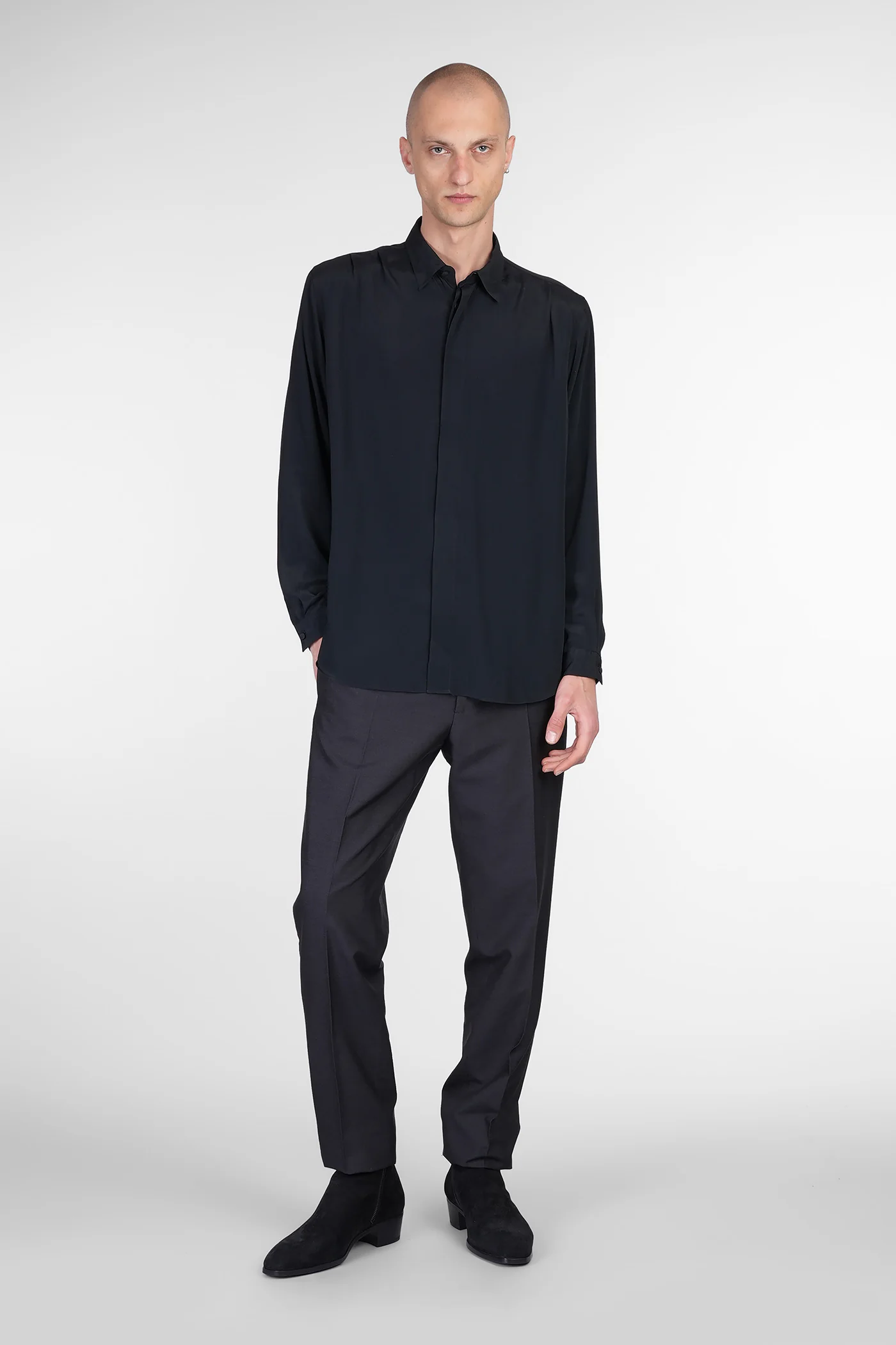 Shirt in black silk - Image 2