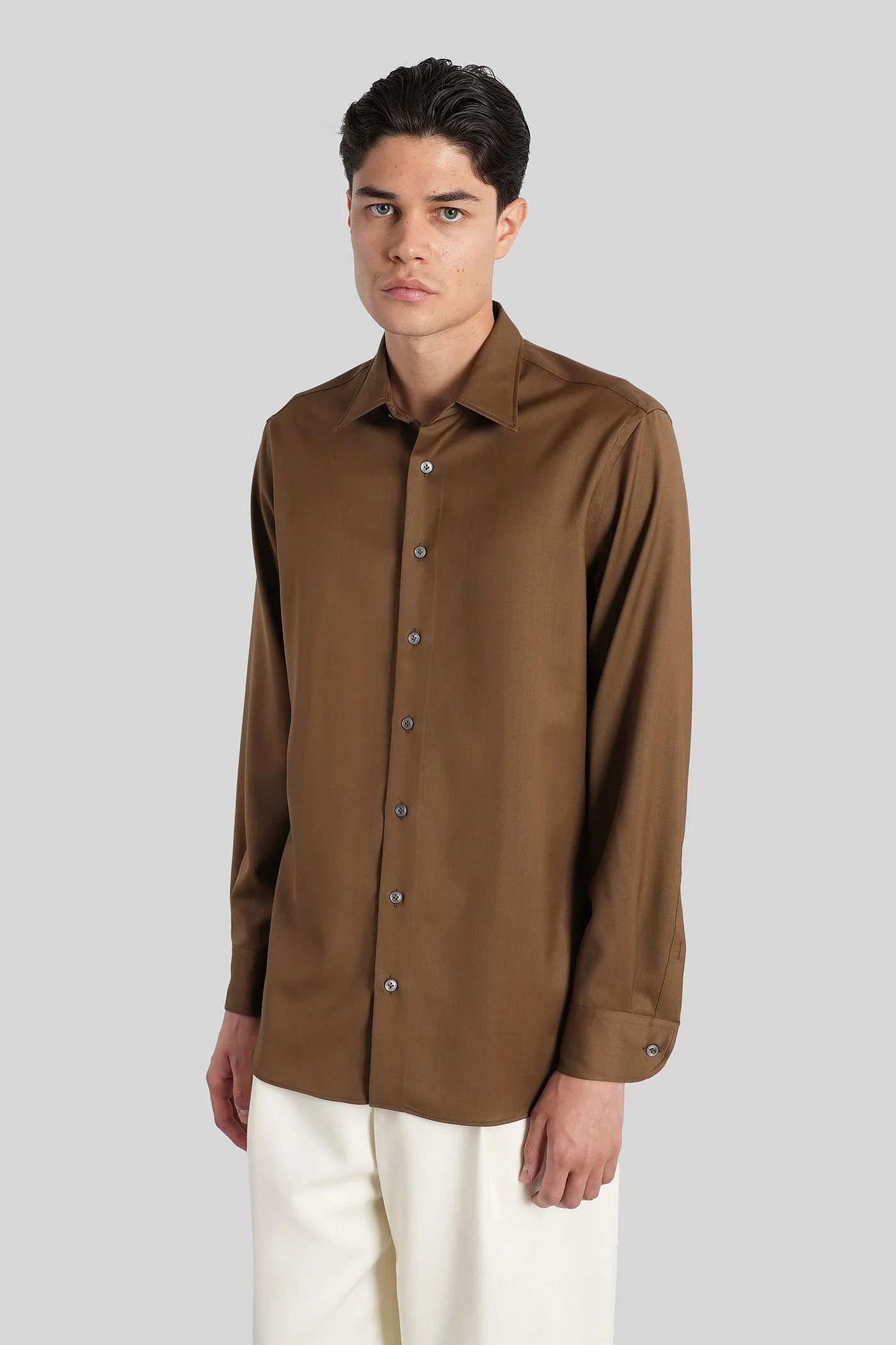 Shirt in khaki wool - Image 4