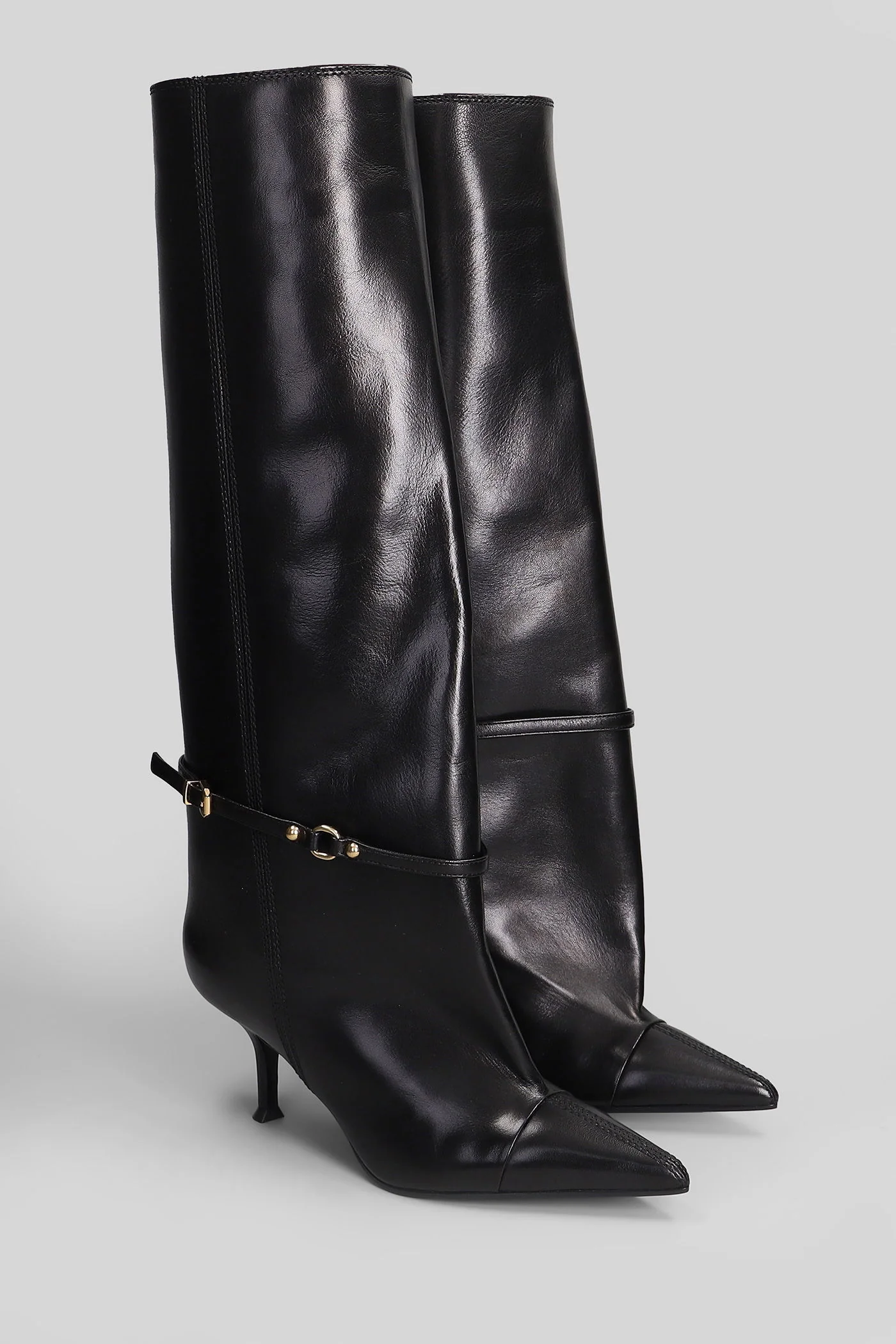 High heels boots in black leather - Image 2