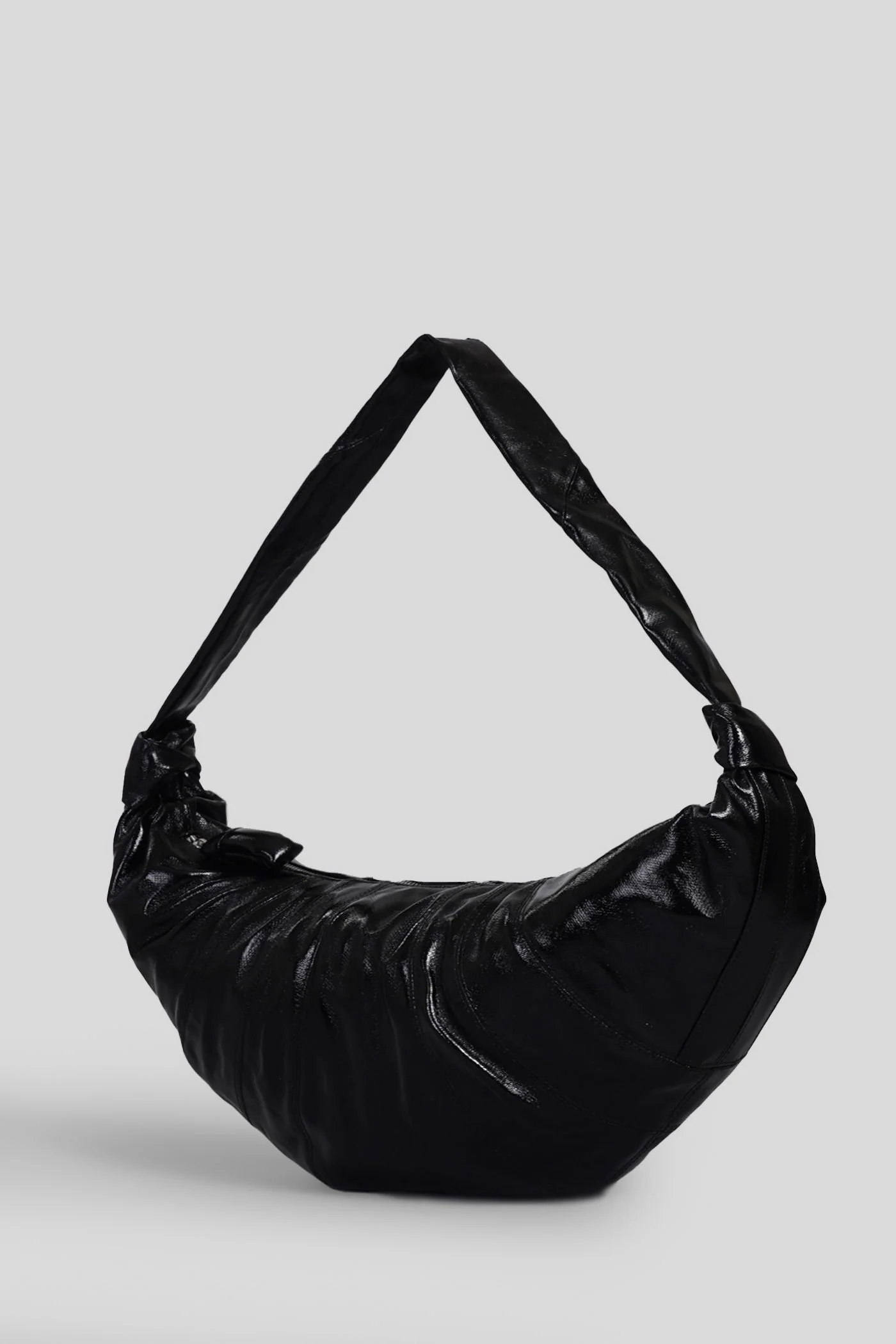 Large croissant Shoulder bag in black cotton - Image 2