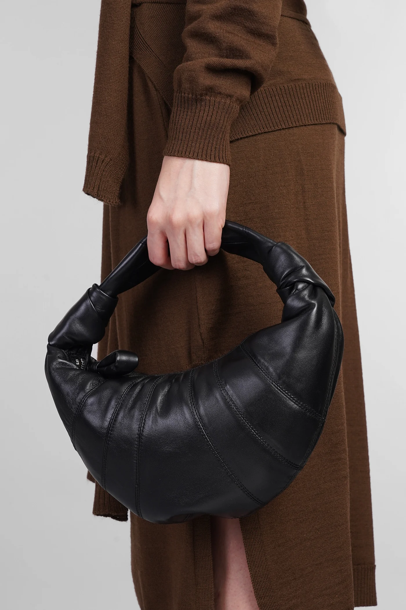Mini croissant Hand bag in black leather