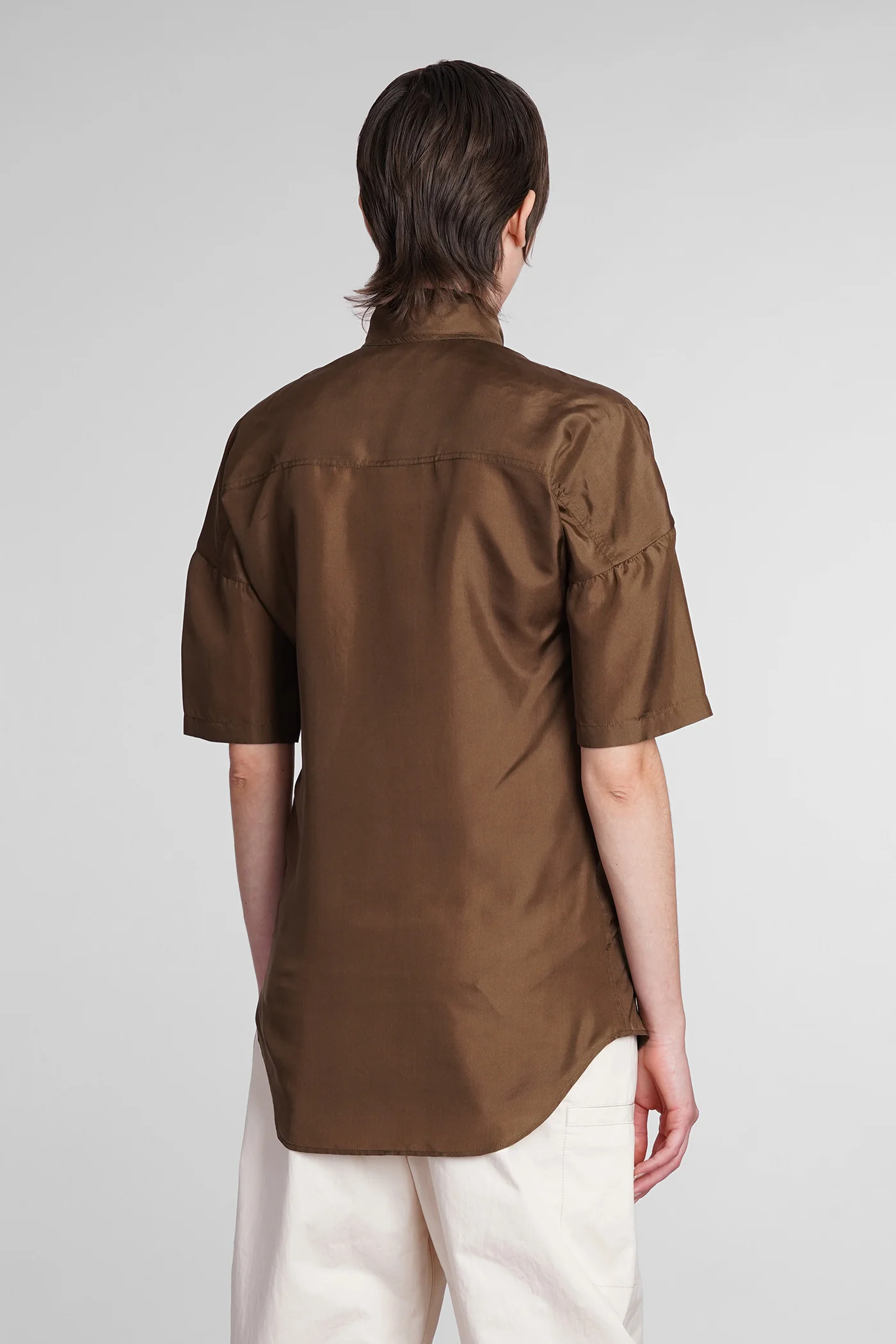 Shirt in brown silk - Image 3