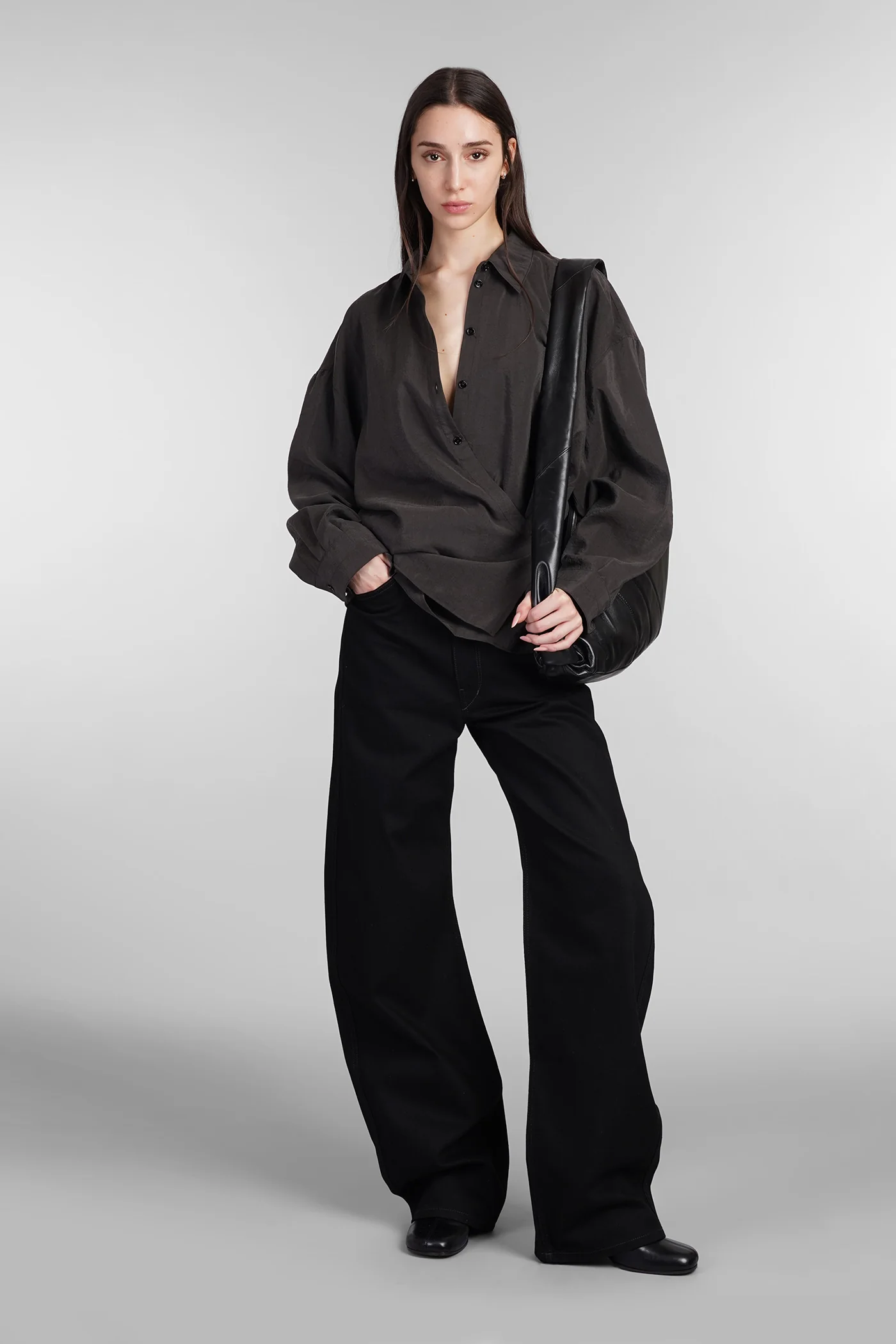 Shirt in brown silk - Image 2