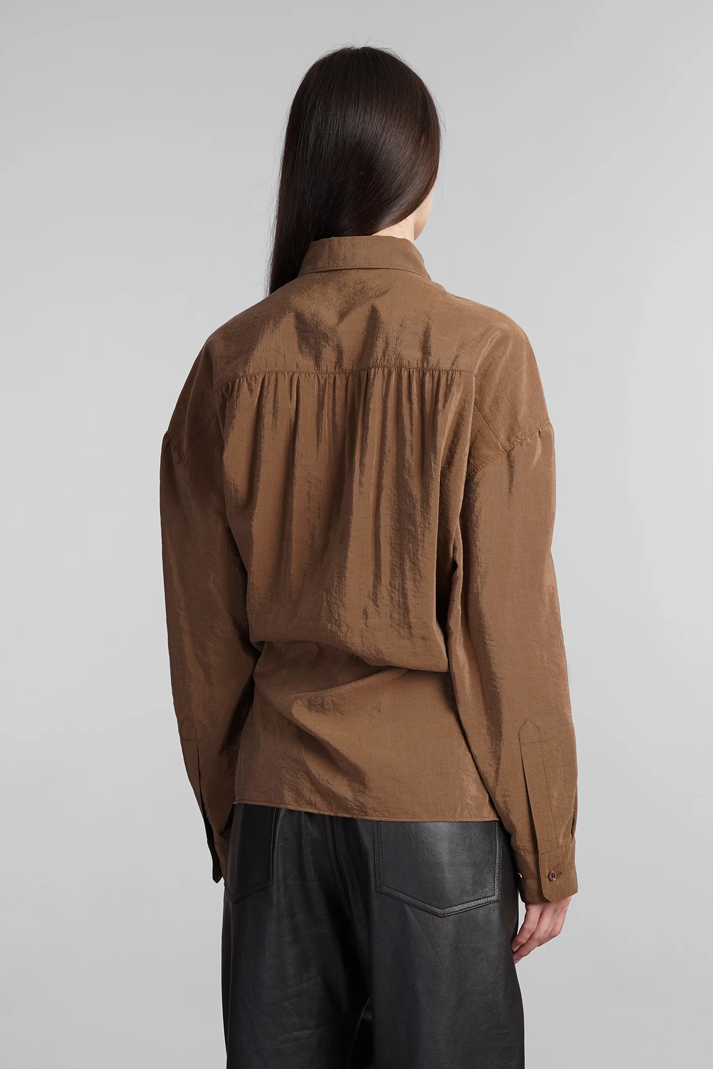 Shirt in brown silk - Image 3