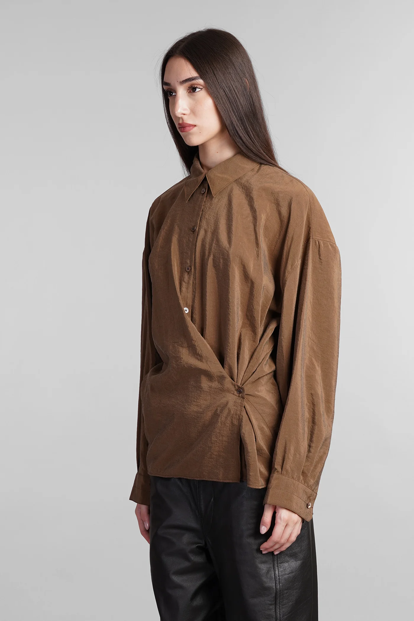 Shirt in brown silk - Image 4