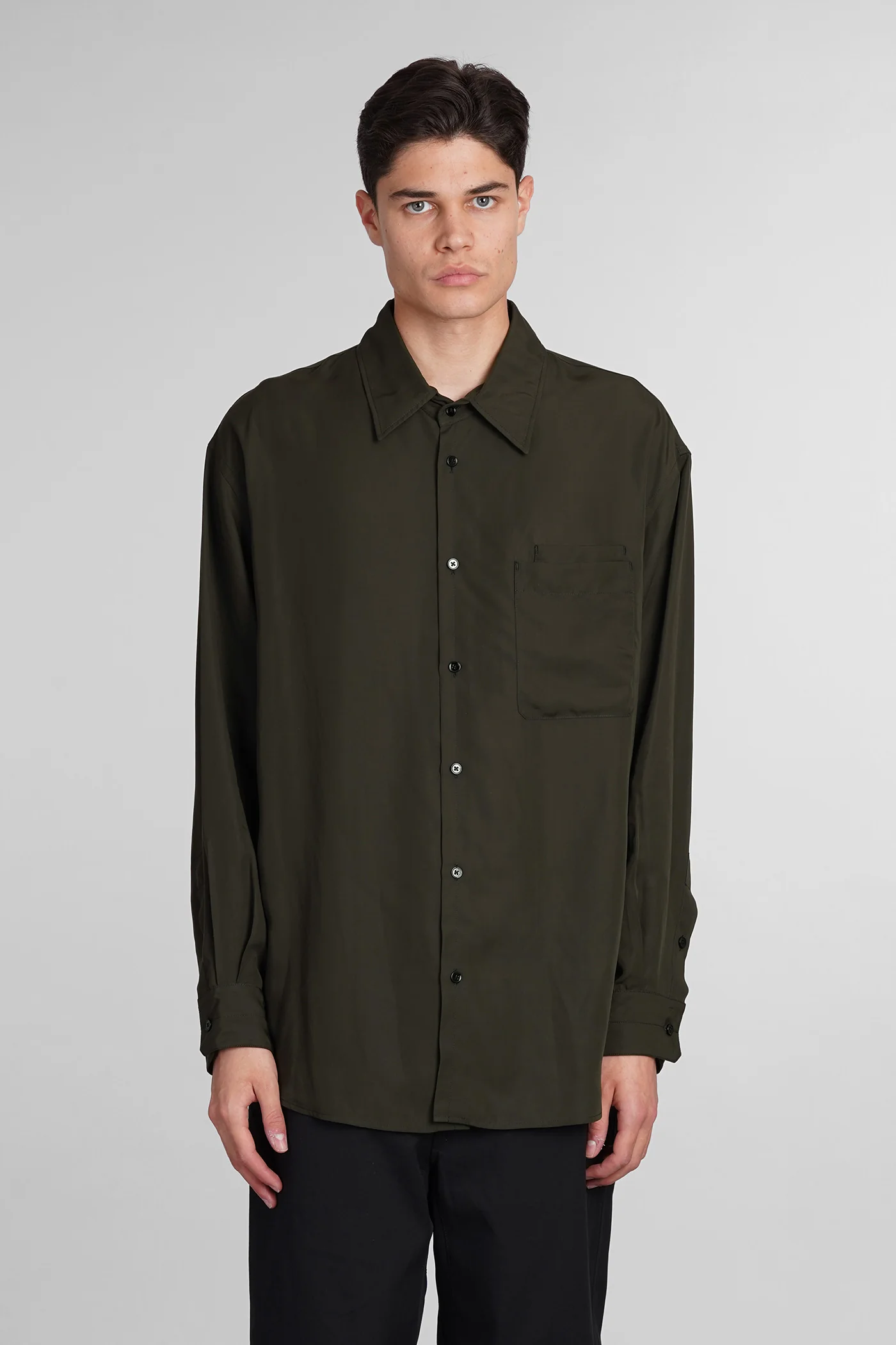 Shirt in green wool and polyester