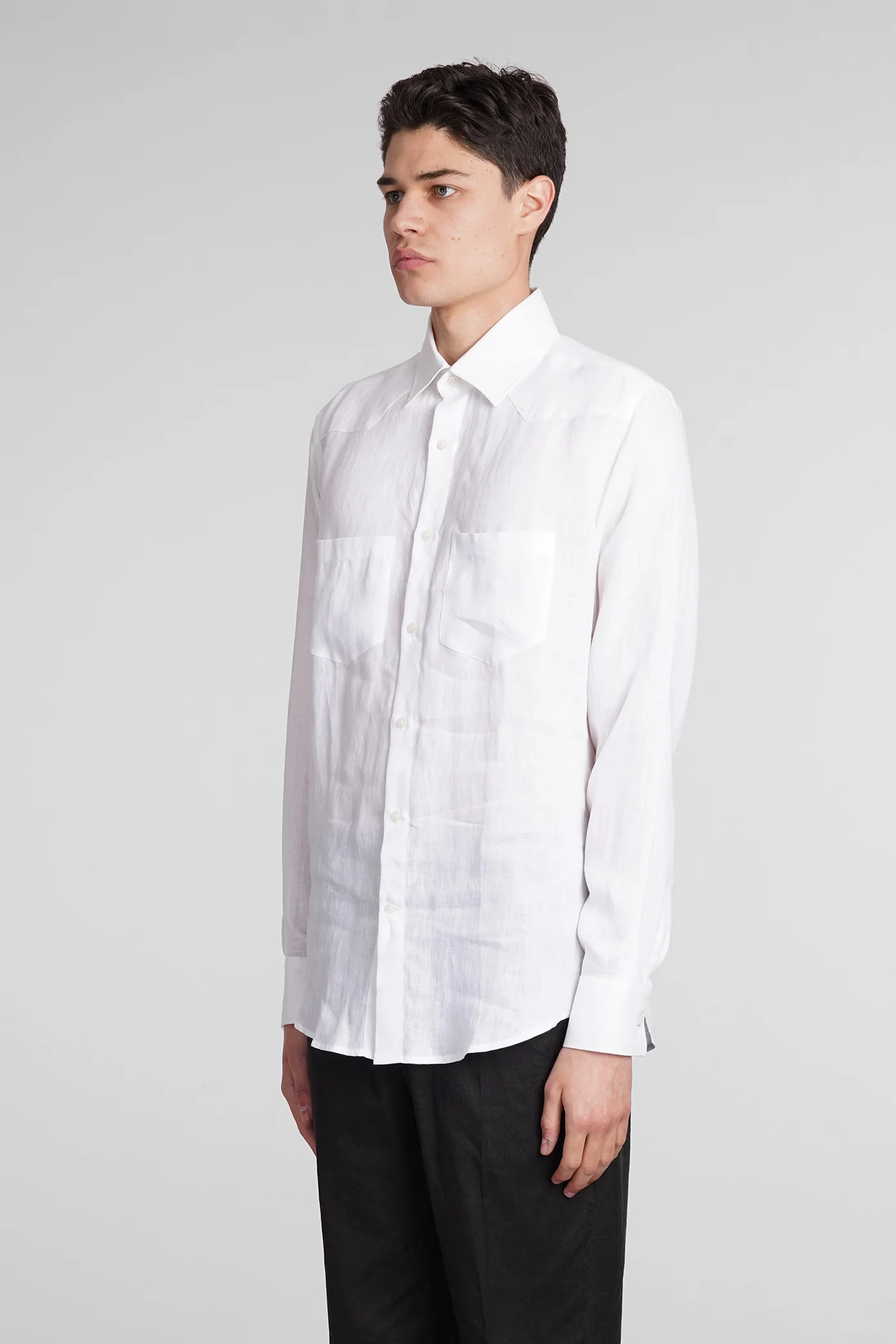 Shirt s141 Shirt in white linen - Image 4