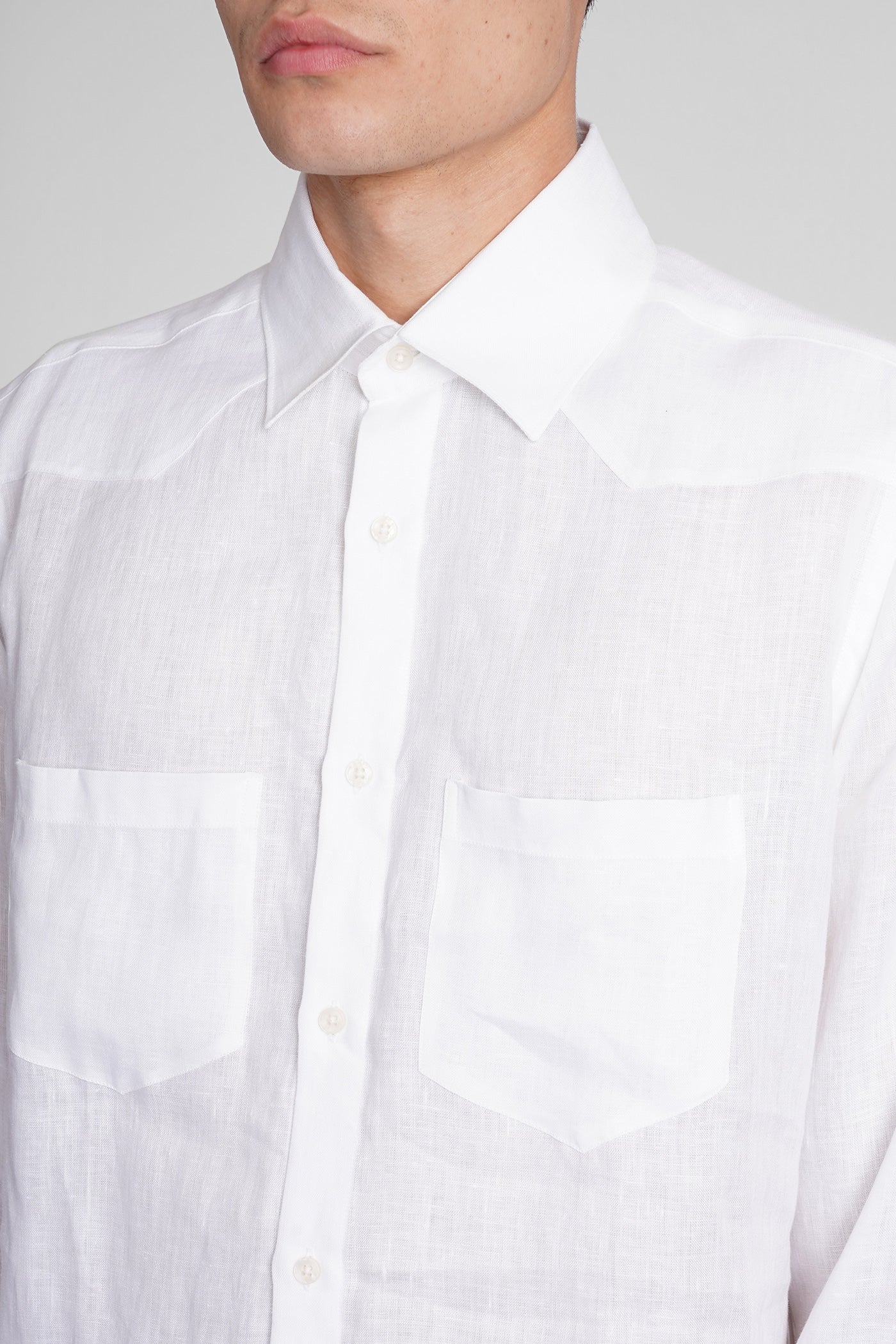 Shirt s141 Shirt in white linen - Image 5