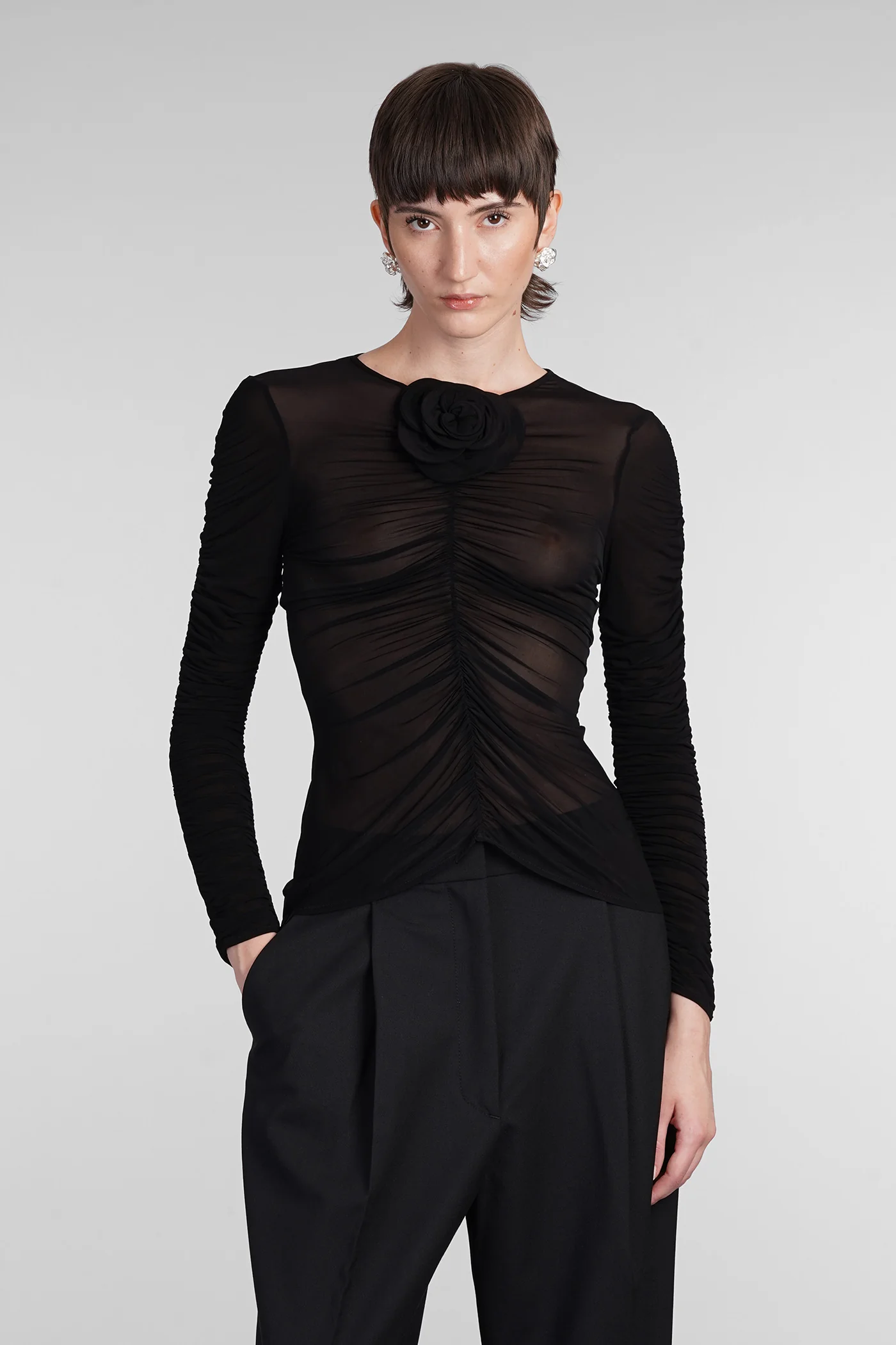 Topwear in black polyamide polyester