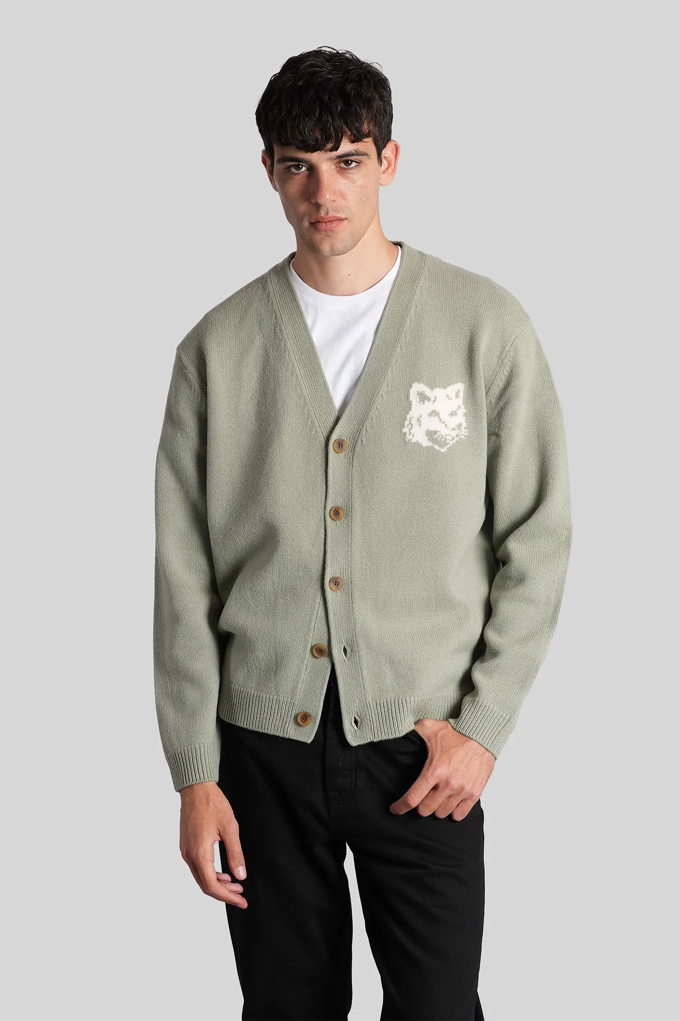 Cardigan in green wool
