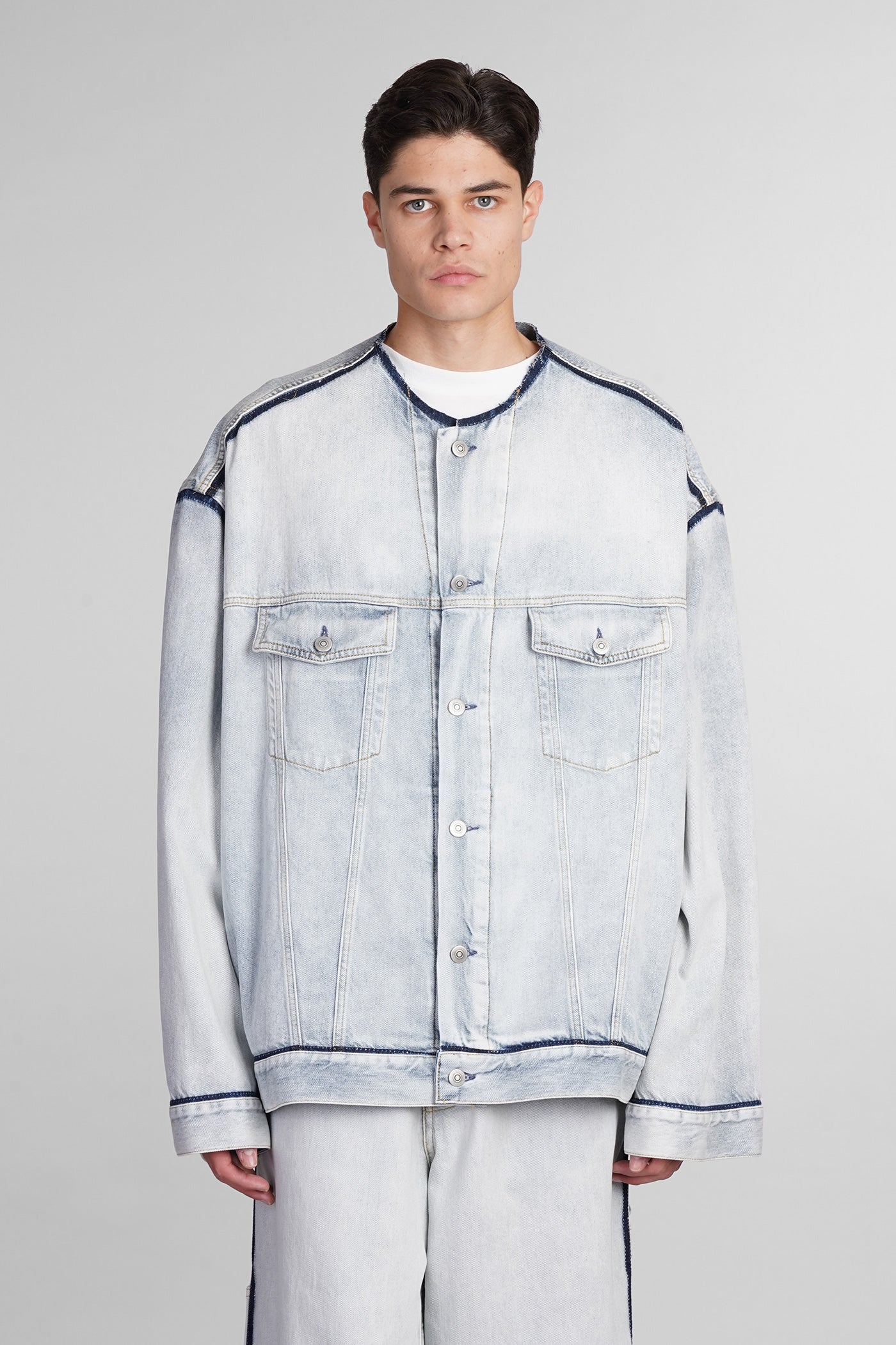 Denim Jackets in cyan denim