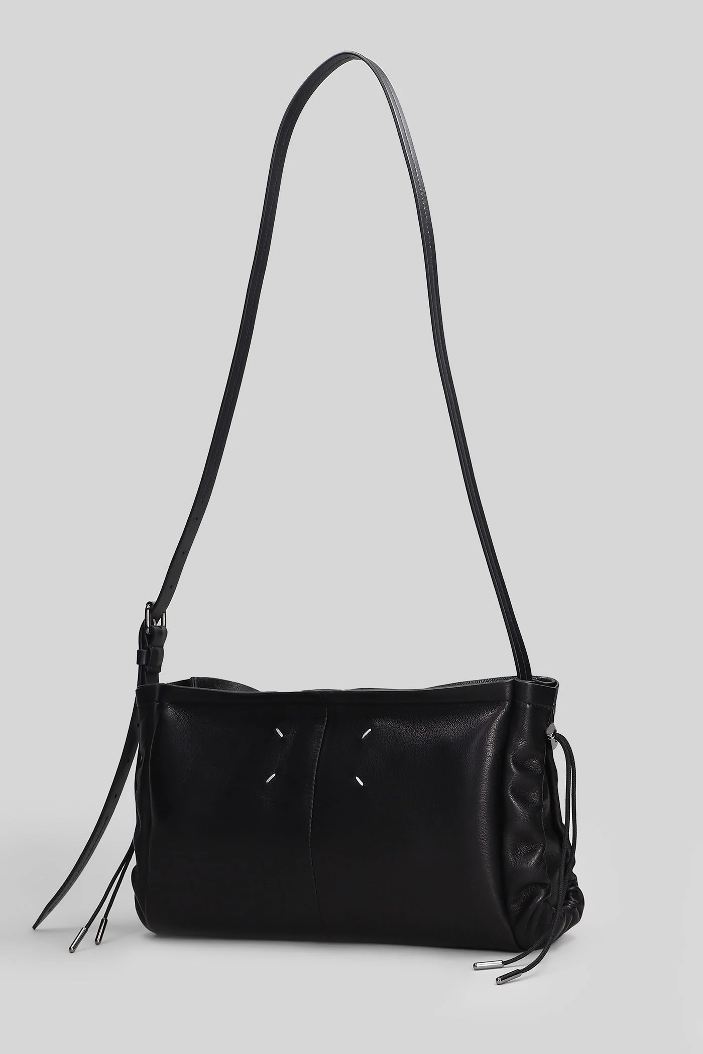 Drawstring baguette Shoulder bag in black leather - Image 2