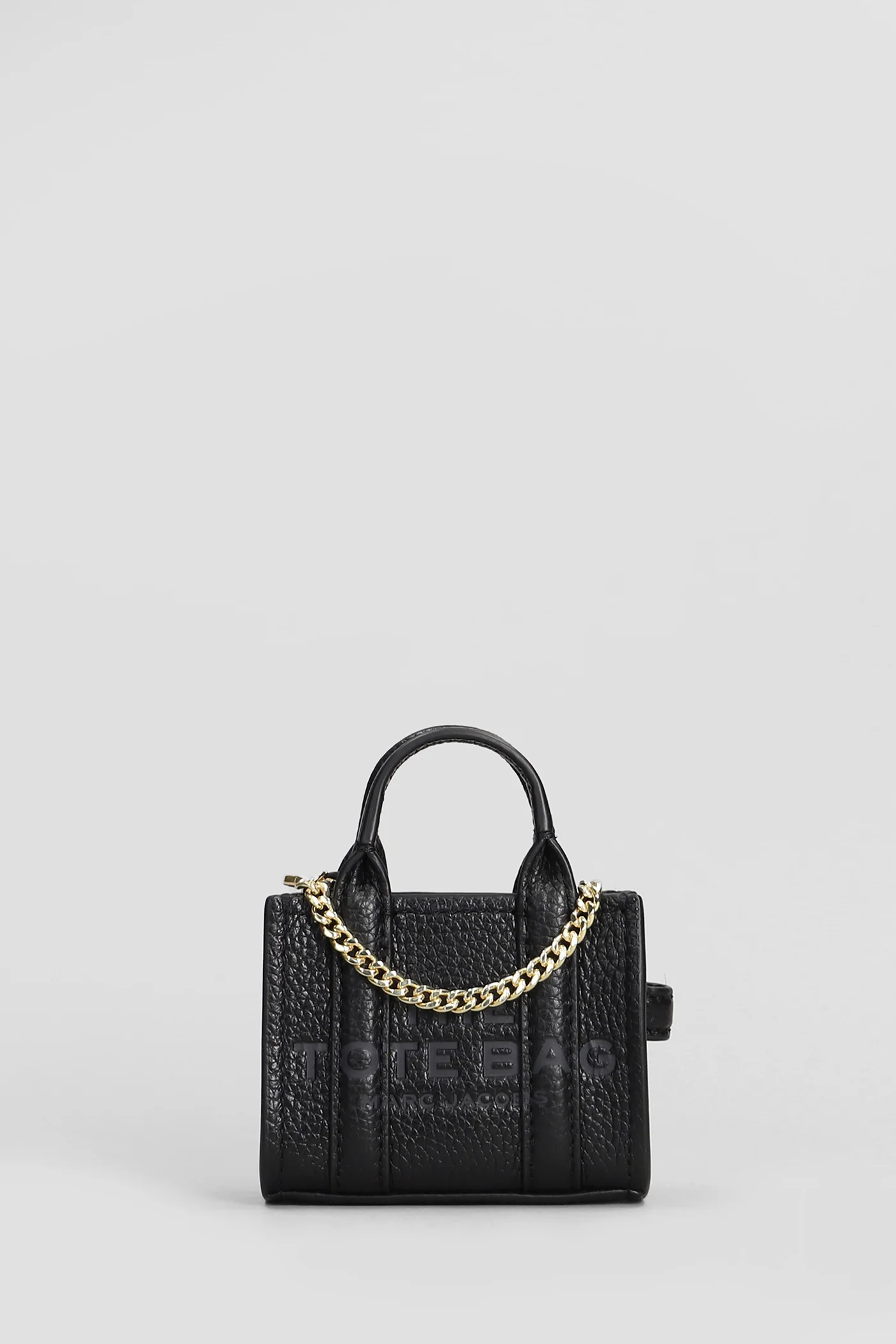 The nano tote charm  in black leather