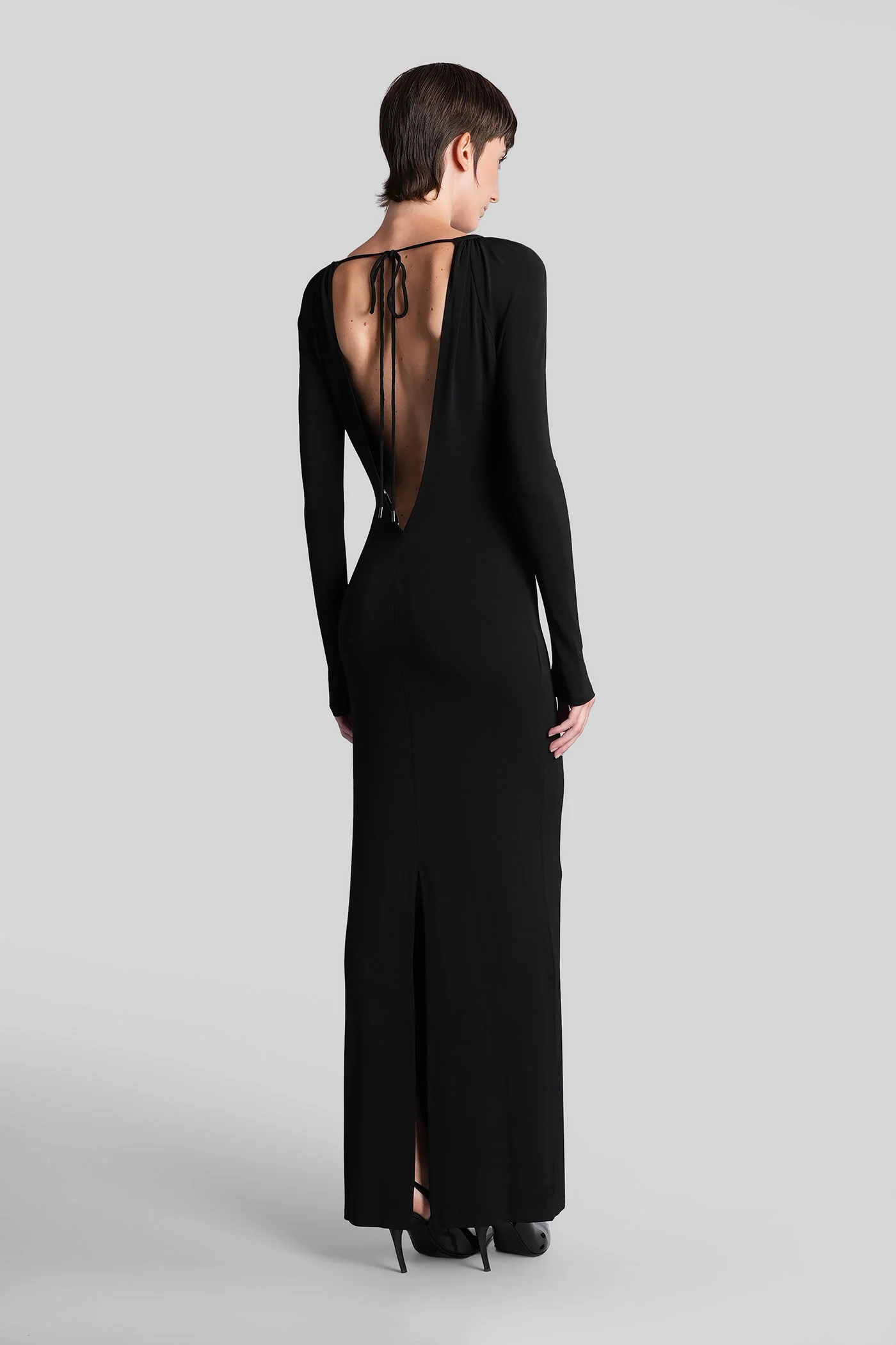 Long dress in black viscose - Image 23