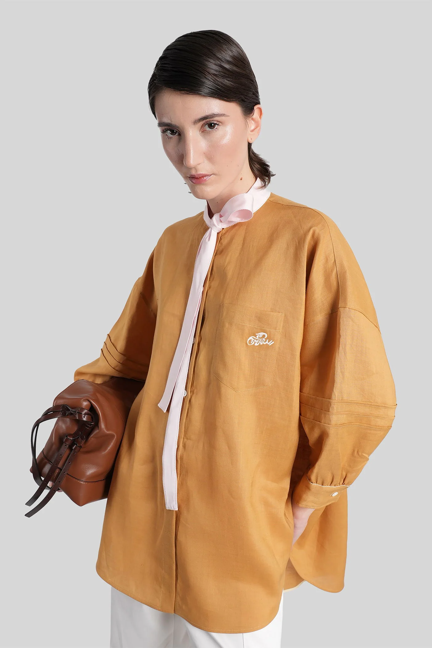 Shirt in Camel ramie - Image 2