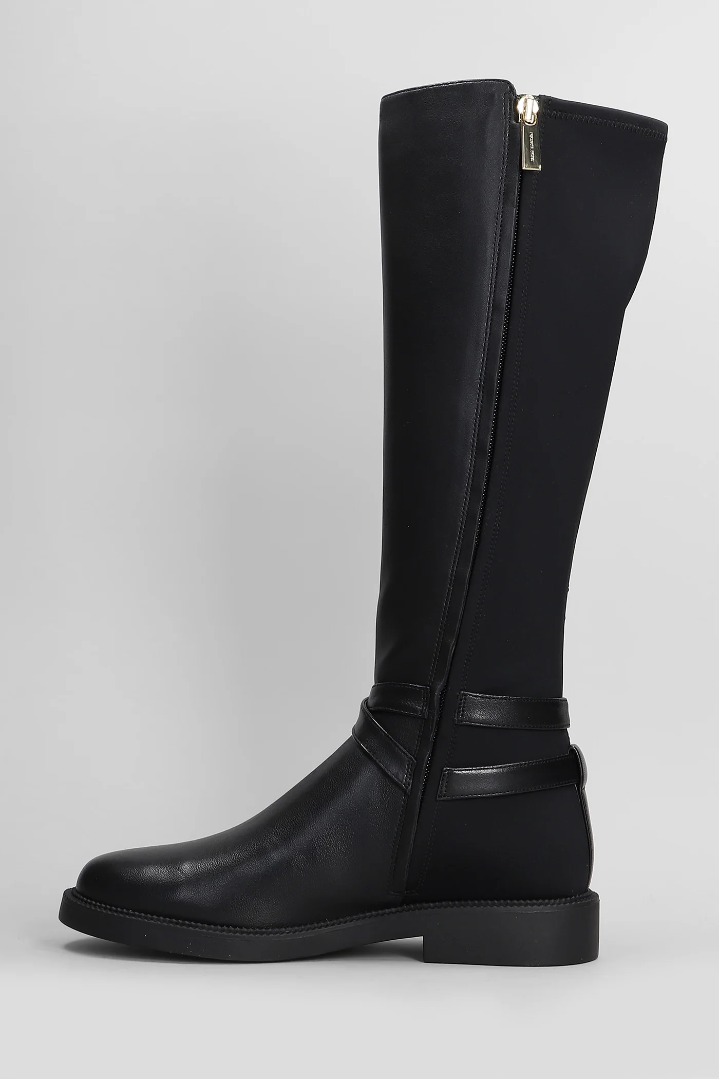 Abigail Boot low heels boots in black leather and fabric - Image 3