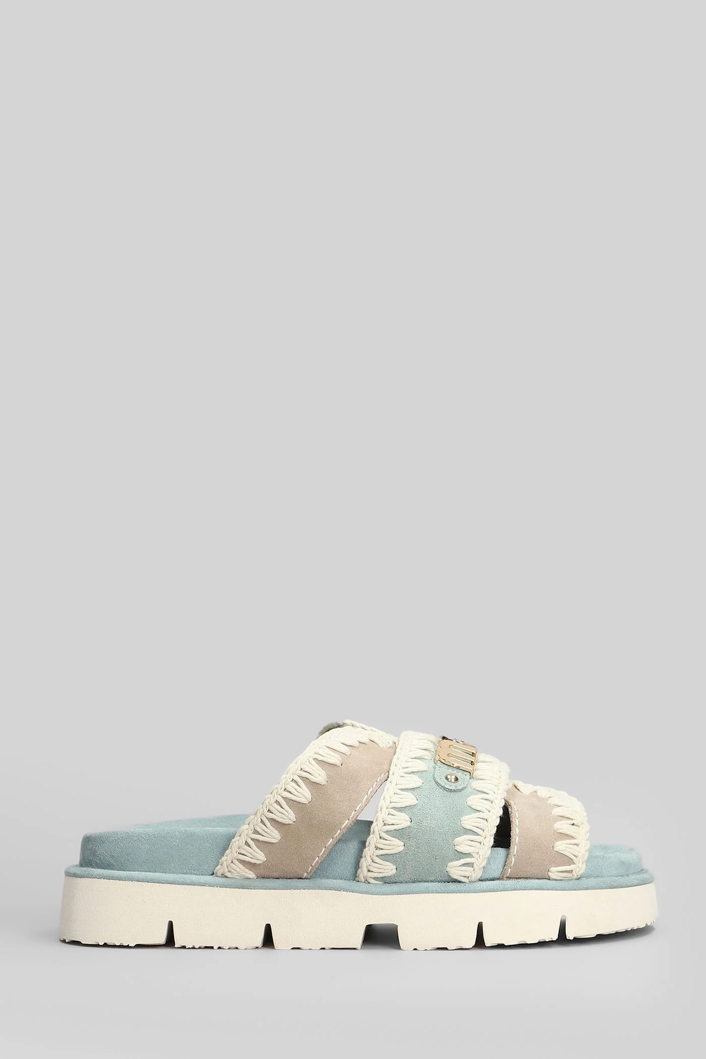 Bio Sandal Flats in cyan suede
