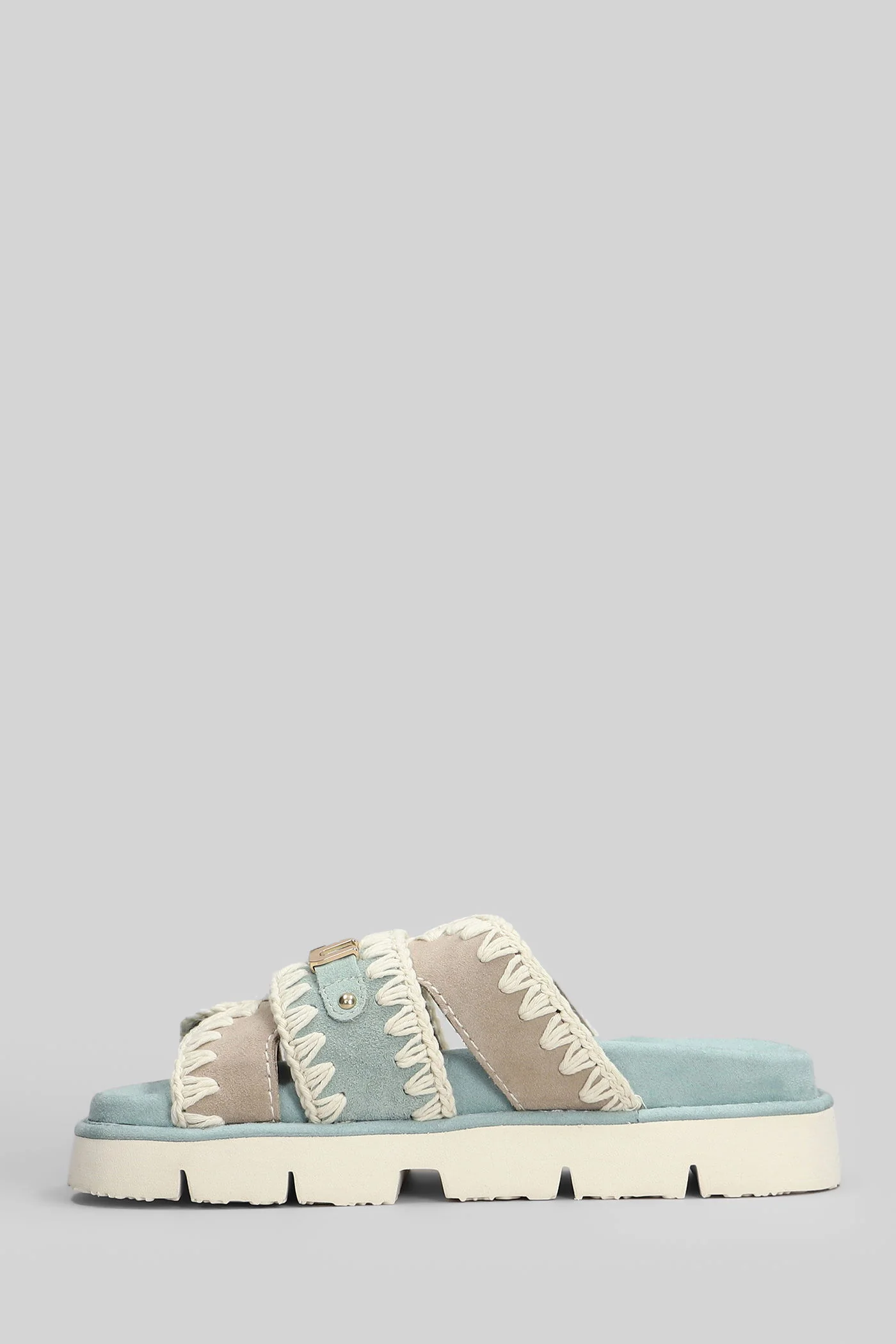 Bio Sandal Flats in cyan suede - Image 3