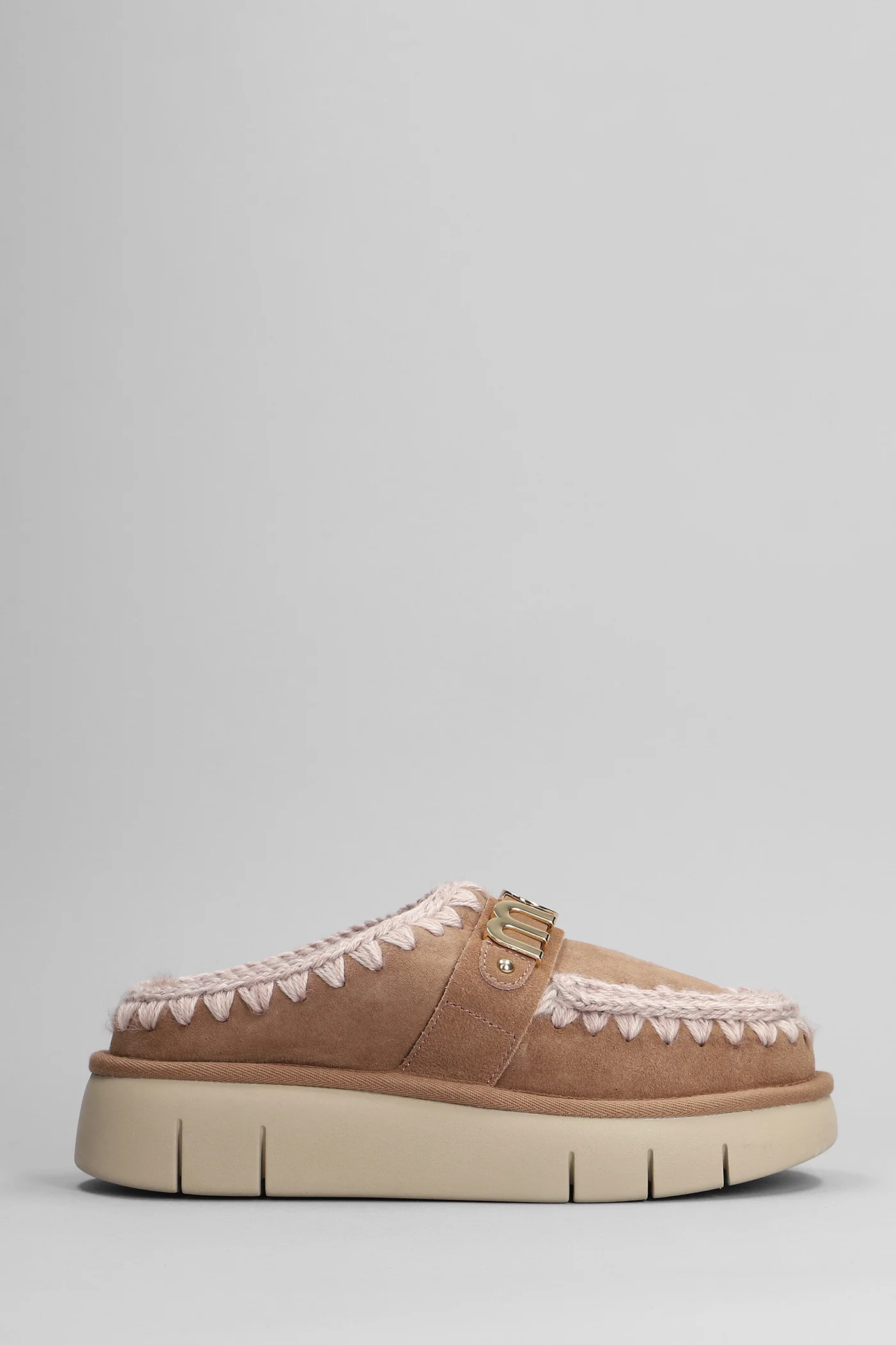 Bounce clog Slipper-Mule in beige suede