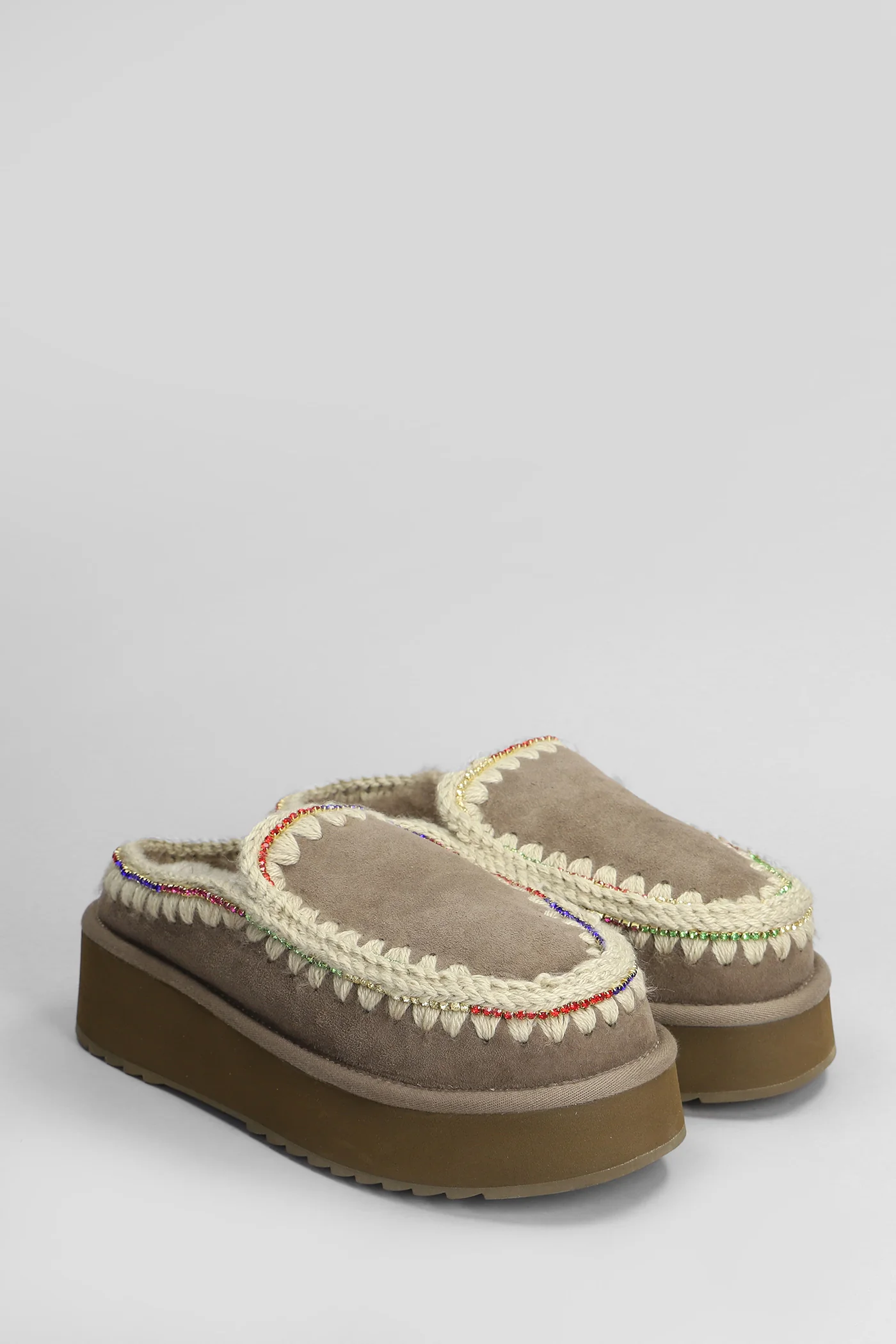 Clog eskimo platform Slipper-Mule in grey suede - Image 2