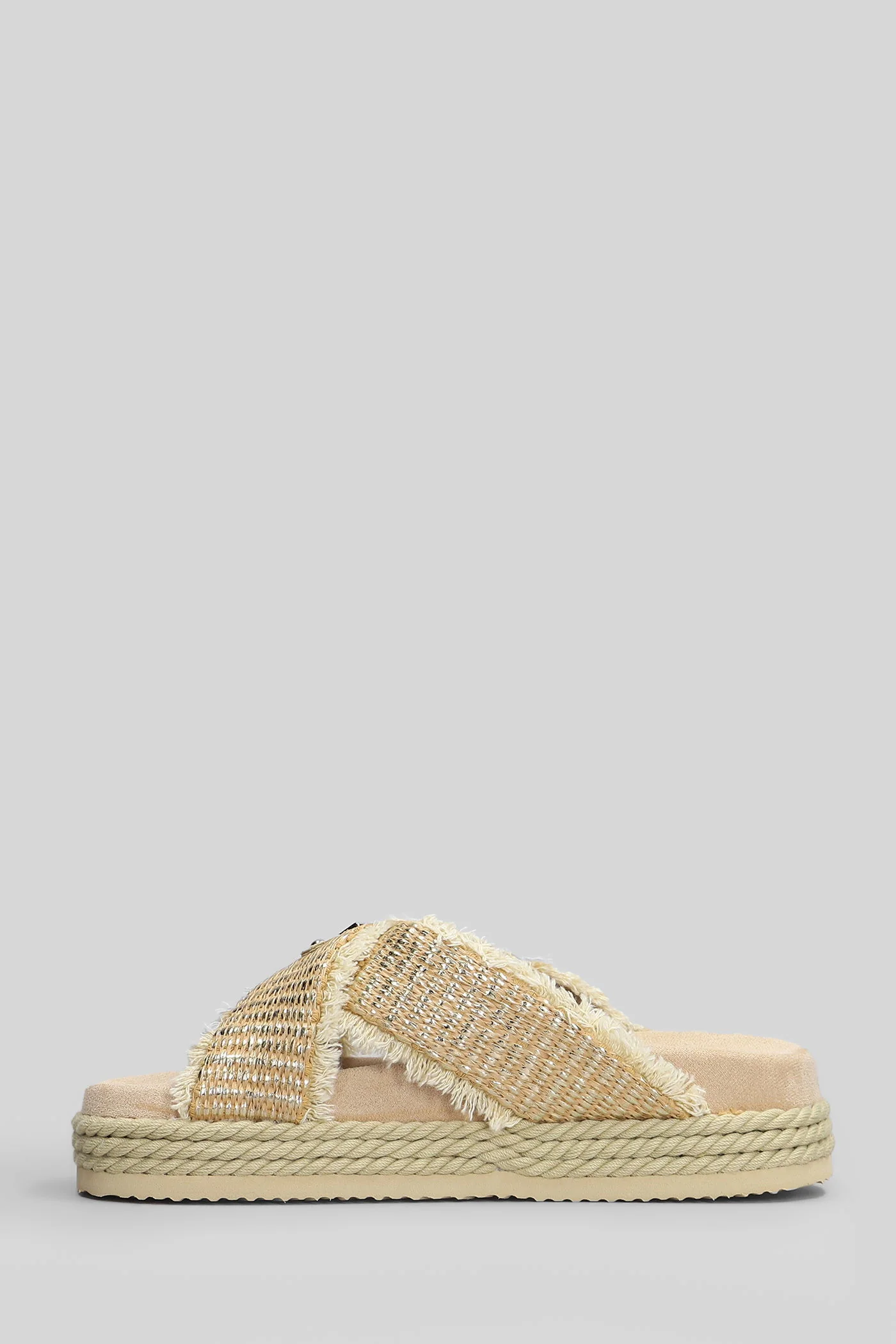 Criss-cross Flats in beige Suede and fabric - Image 3