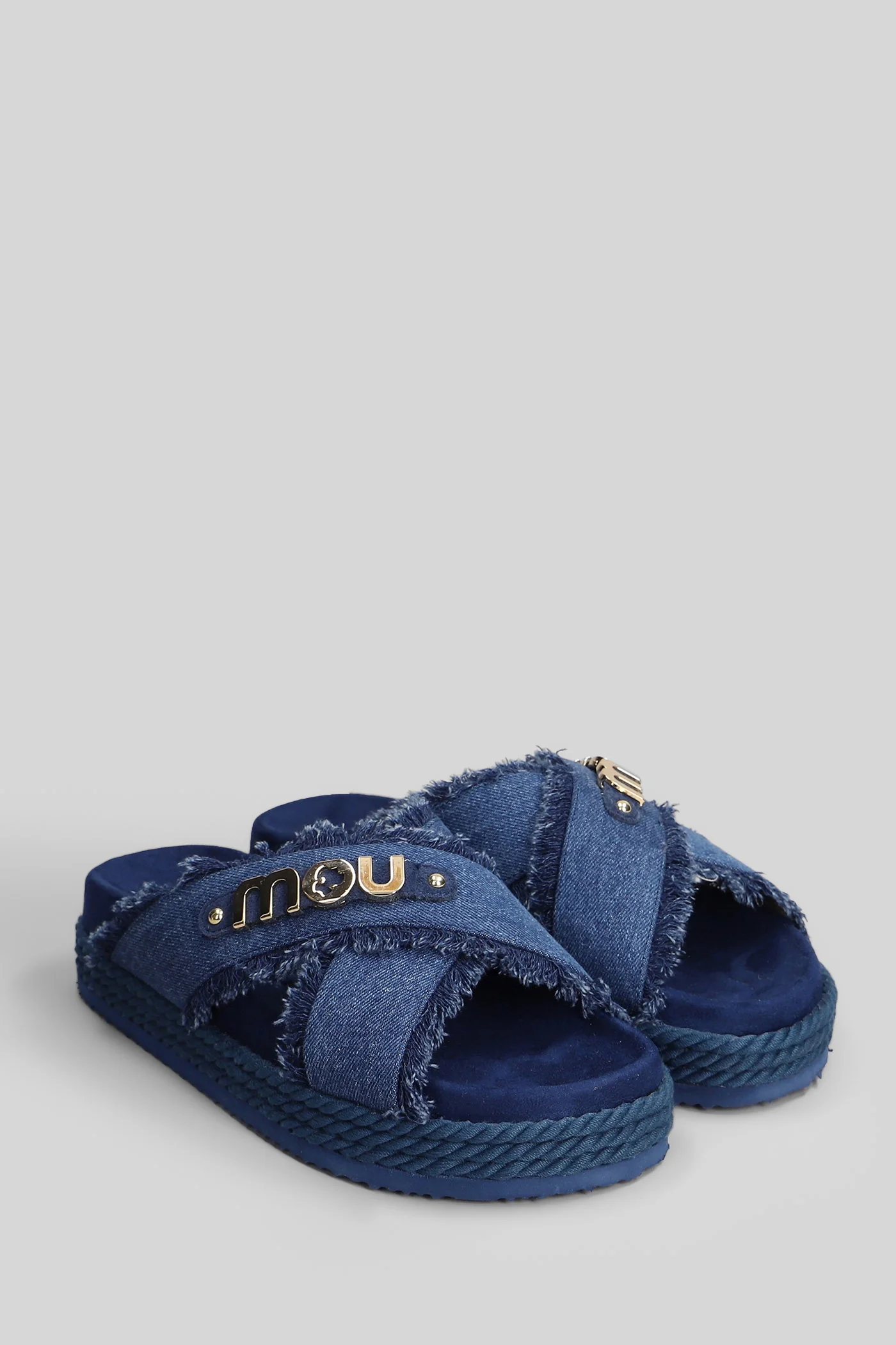 Criss-cross Flats in blue denim - Image 2