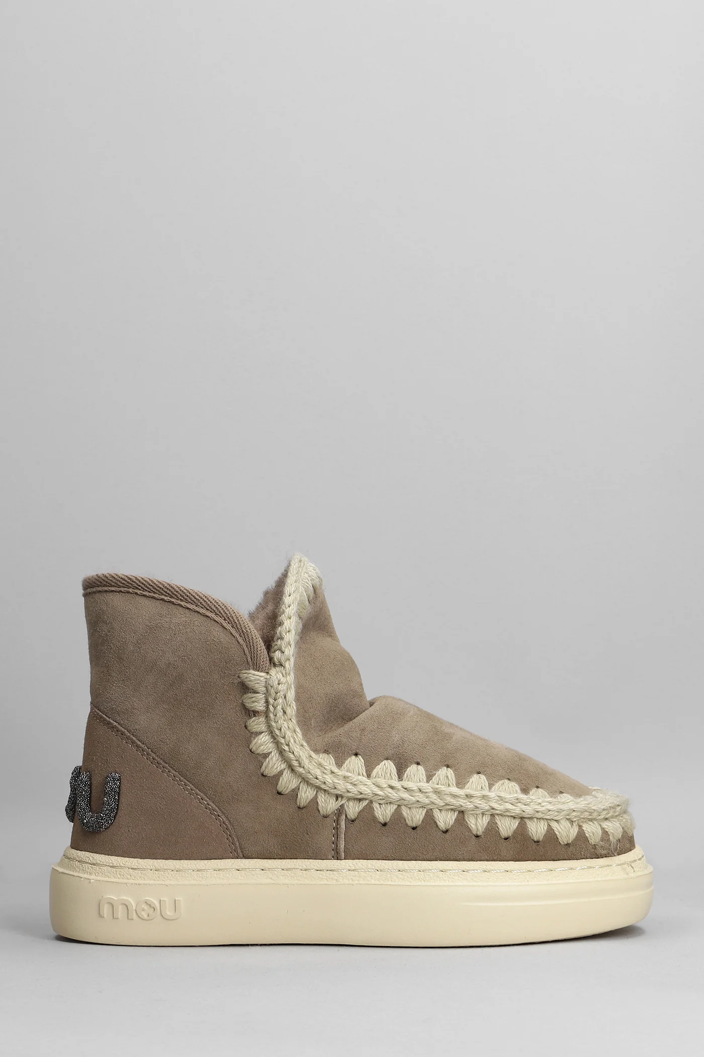Eskimo Sneaker Bold low heels Ankle boots in taupe suede