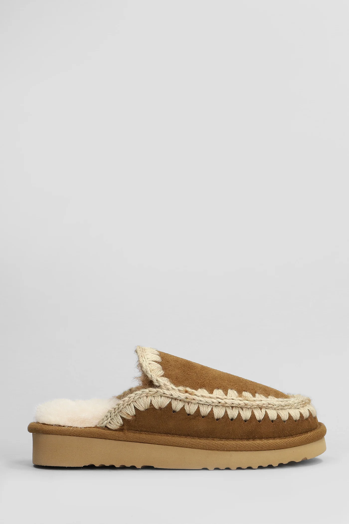 Eskimo stitching Slipper-Mule in brown suede